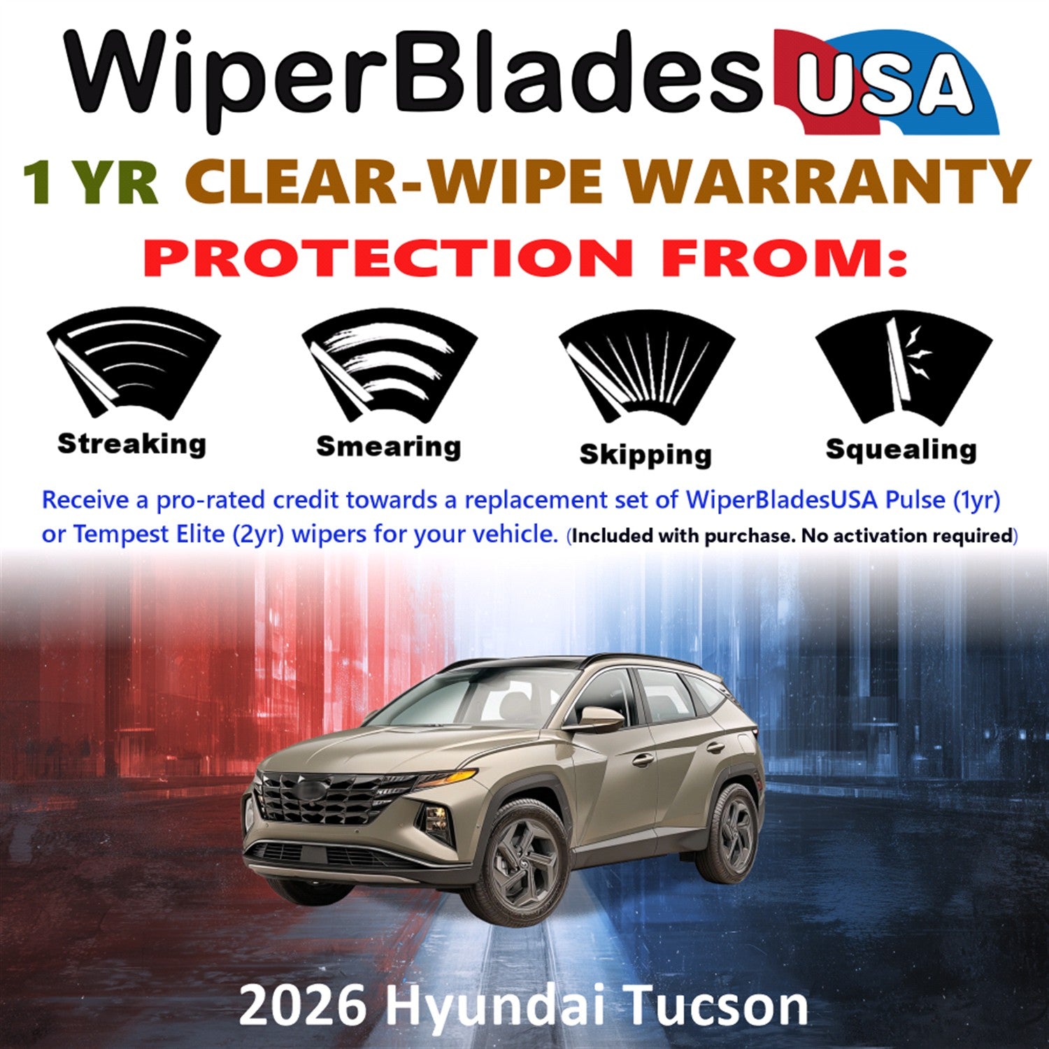 2026 Hyundai Tucson Front Wiper blades Set Includes 1yr Wear Warranty & Free Delivery