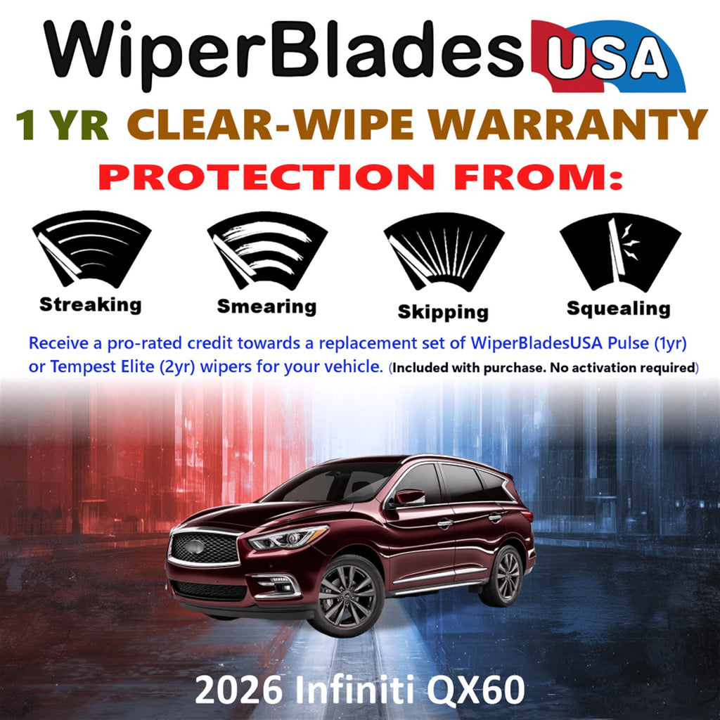 2026 Infiniti QX60 Front Wiper blades Set Includes 1yr Wear Warranty & Free Delivery