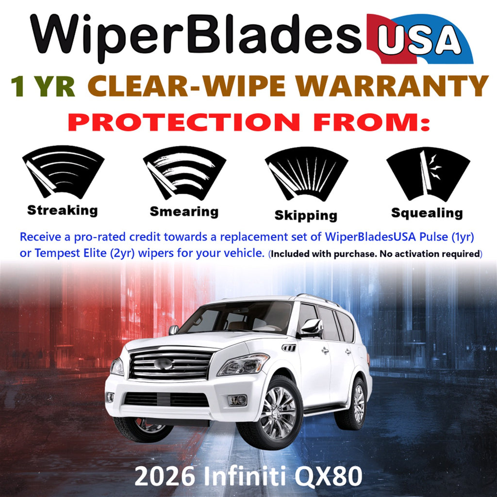 2026 Infiniti QX80 Front Wiper blades Set Includes 1yr Wear Warranty & Free Delivery