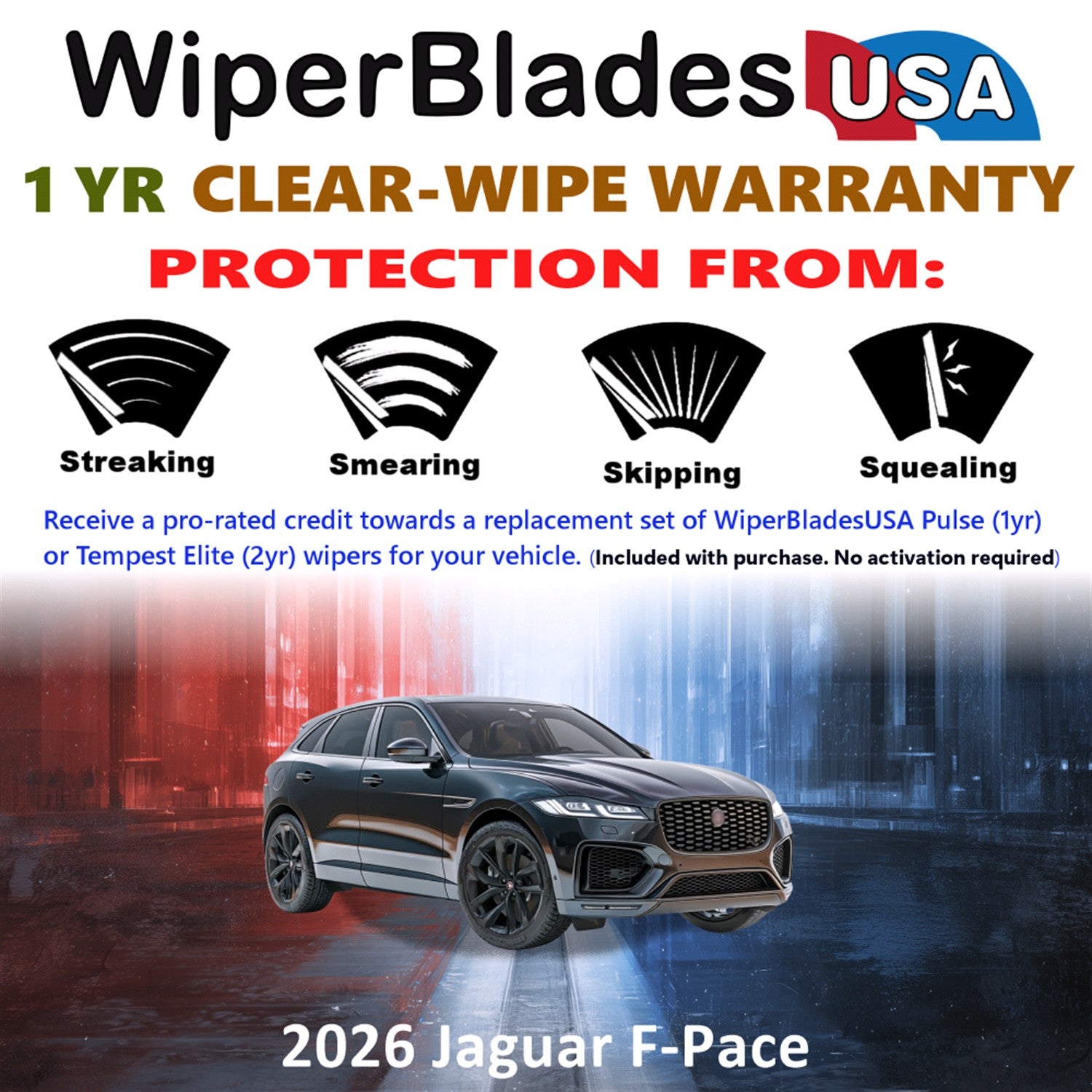 2026 Jaguar F-Pace Front Wiper blades Set Includes 1yr Wear Warranty & Free Delivery