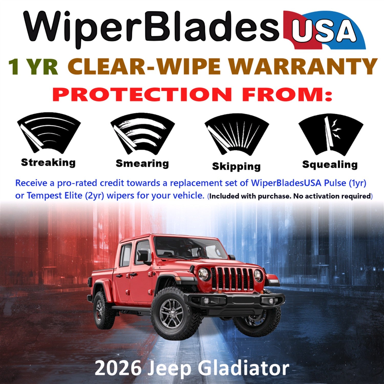 2026 Jeep Gladiator Front Wiper blades Set Includes 1yr Wear Warranty & Free Delivery