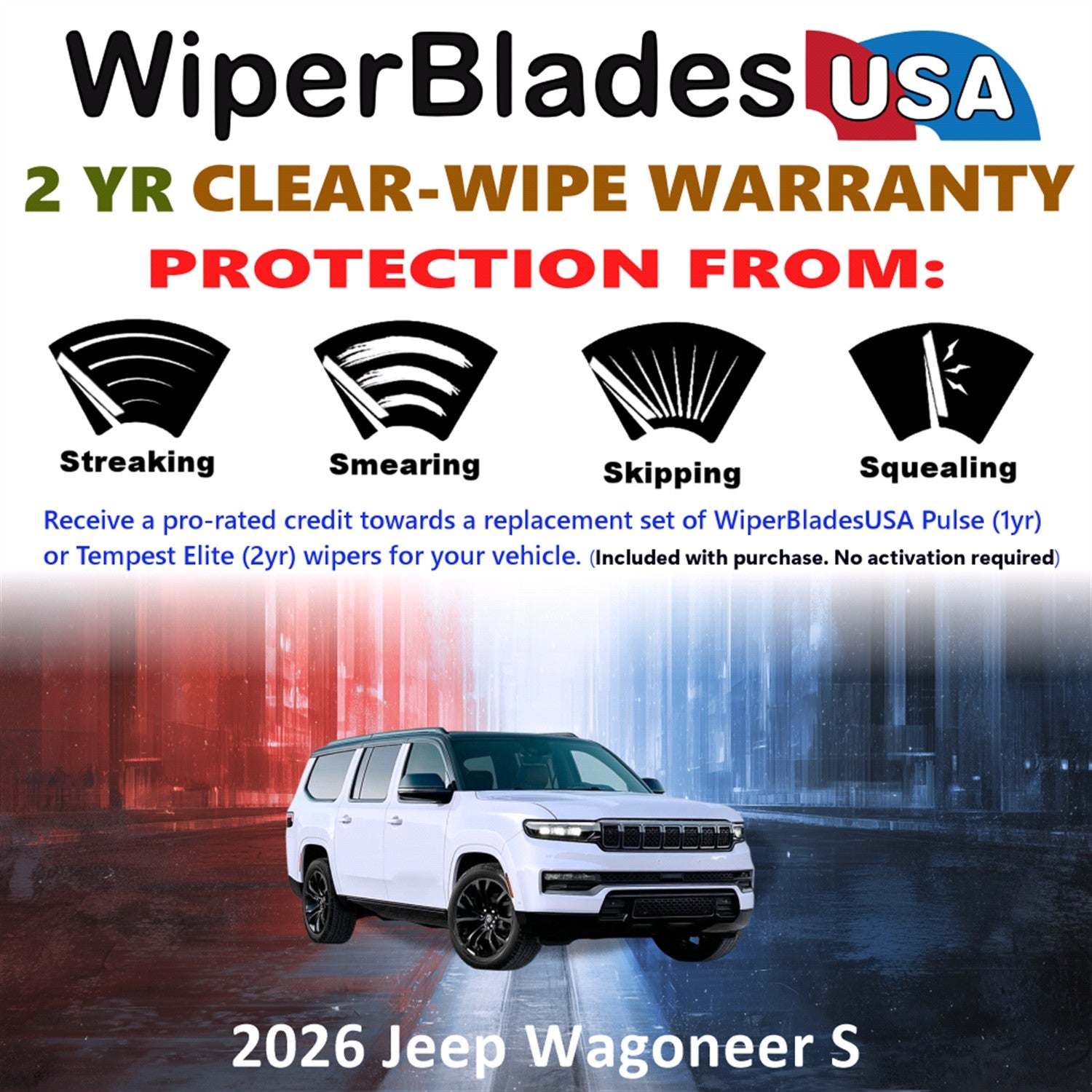 2026 Jeep Wagoneer S Front Wiper blades Set  Includes 2yr Wear Warranty & Free Delivery