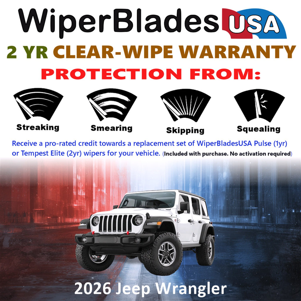 2026 Jeep Wrangler Front w/Rear Wiper blades Set  Includes 2yr Wear Warranty & Free Delivery