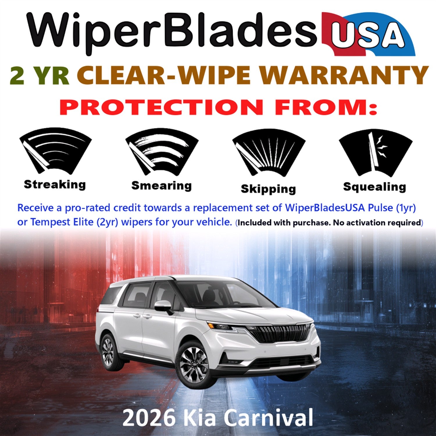 2026 Kia Carnival Front w/Rear Wiper blades Set  Includes 2yr Wear Warranty & Free Delivery