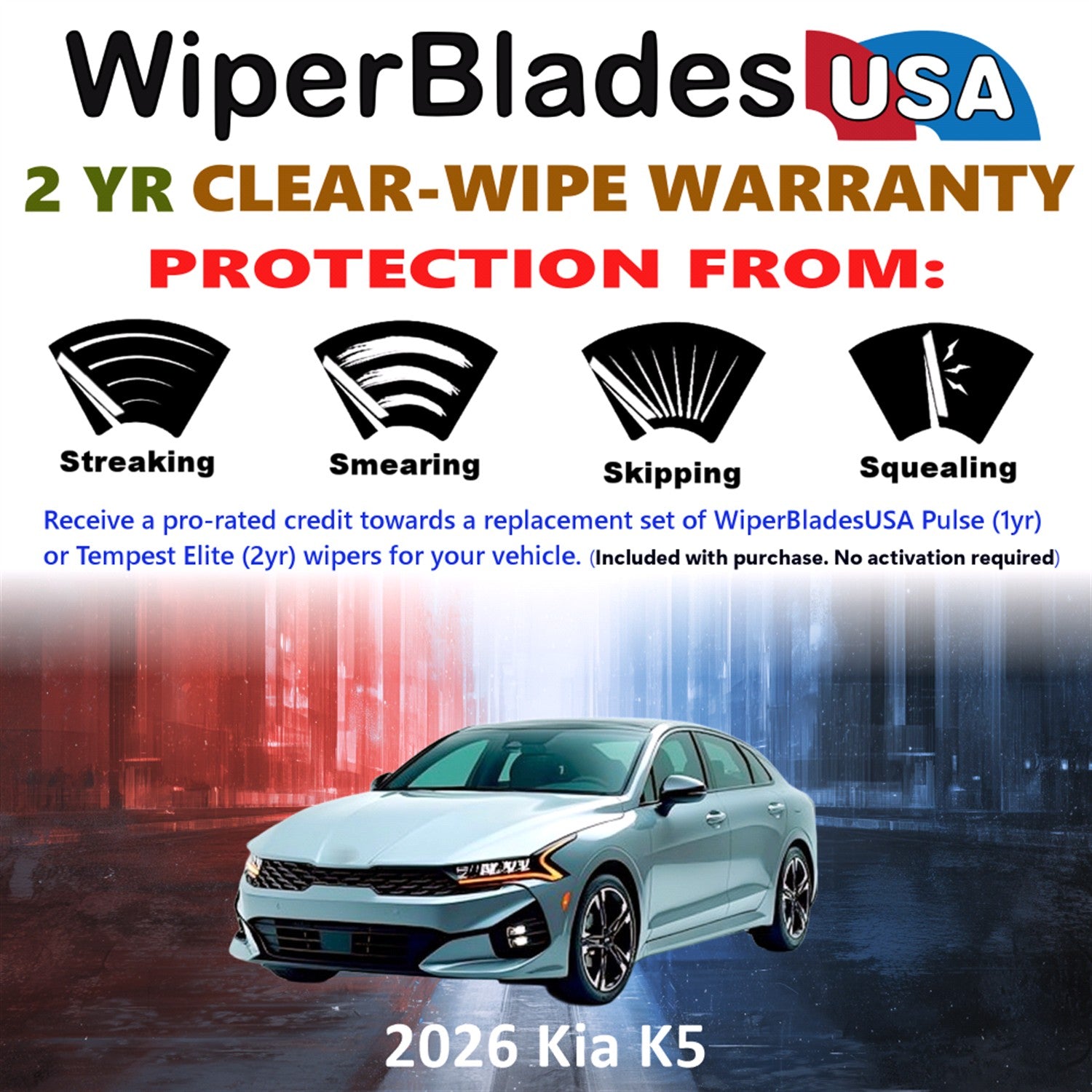 2026 Kia K5 Front Wiper blades Set  Includes 2yr Wear Warranty & Free Delivery