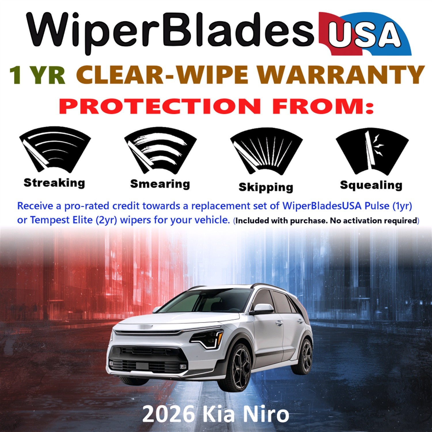2026 Kia Niro Front w/Rear Wiper blades Set Includes 1yr Wear Warranty & Free Delivery