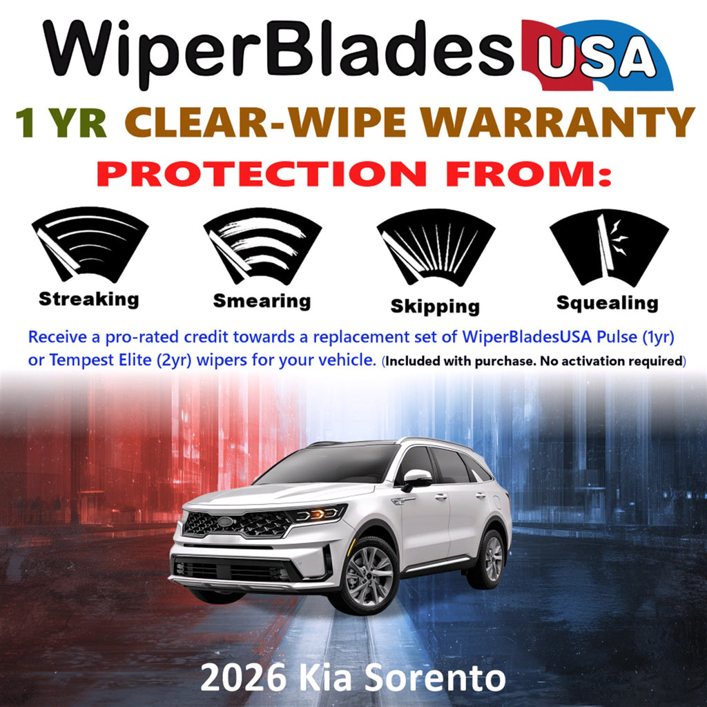 2026 Kia Sorento Front Wiper blades Set Includes 1yr Wear Warranty & Free Delivery