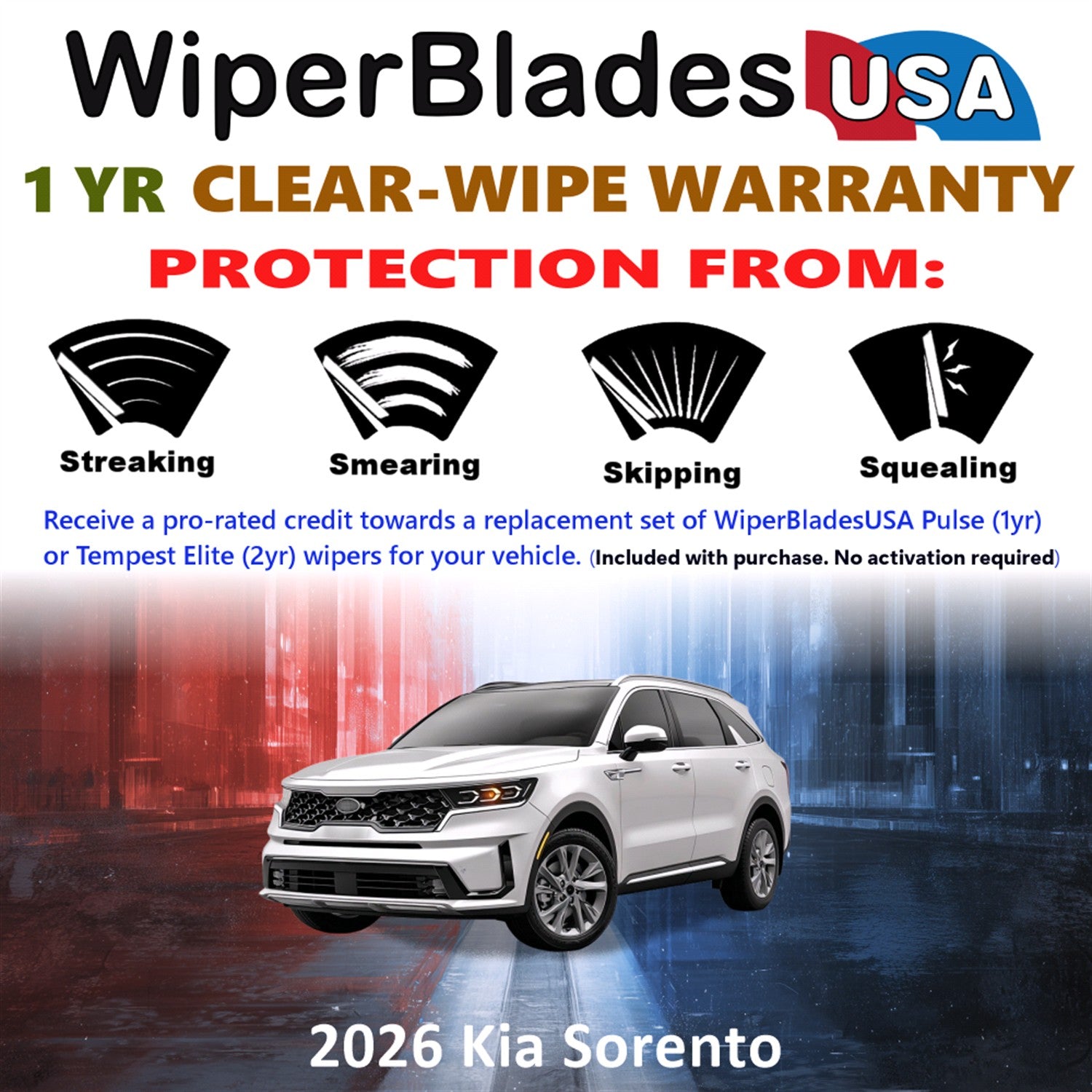 2026 Kia Sorento Front Wiper blades Set Includes 1yr Wear Warranty & Free Delivery