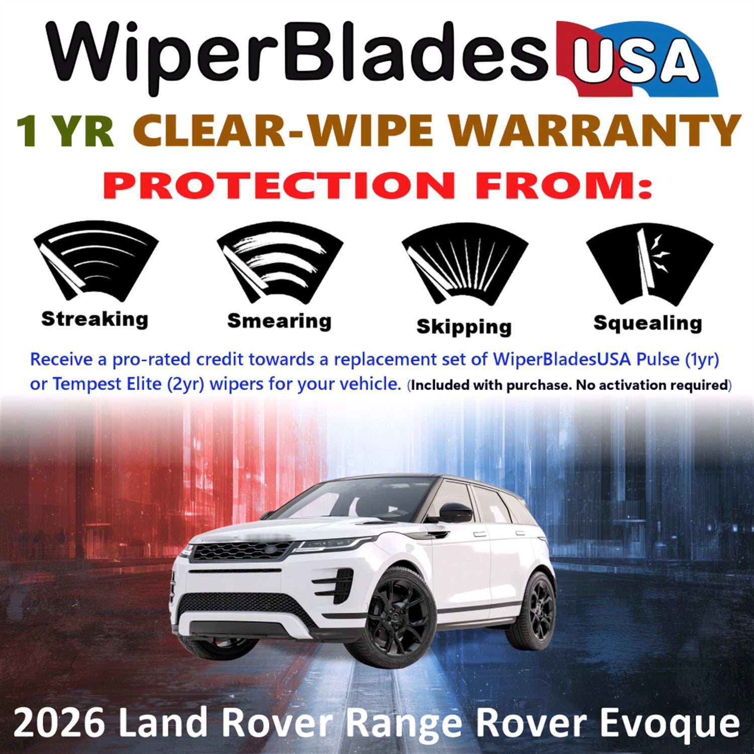 2026 Land Rover Range Rover Evoque Front Wiper blades Set Includes 1yr Wear Warranty & Free Delivery