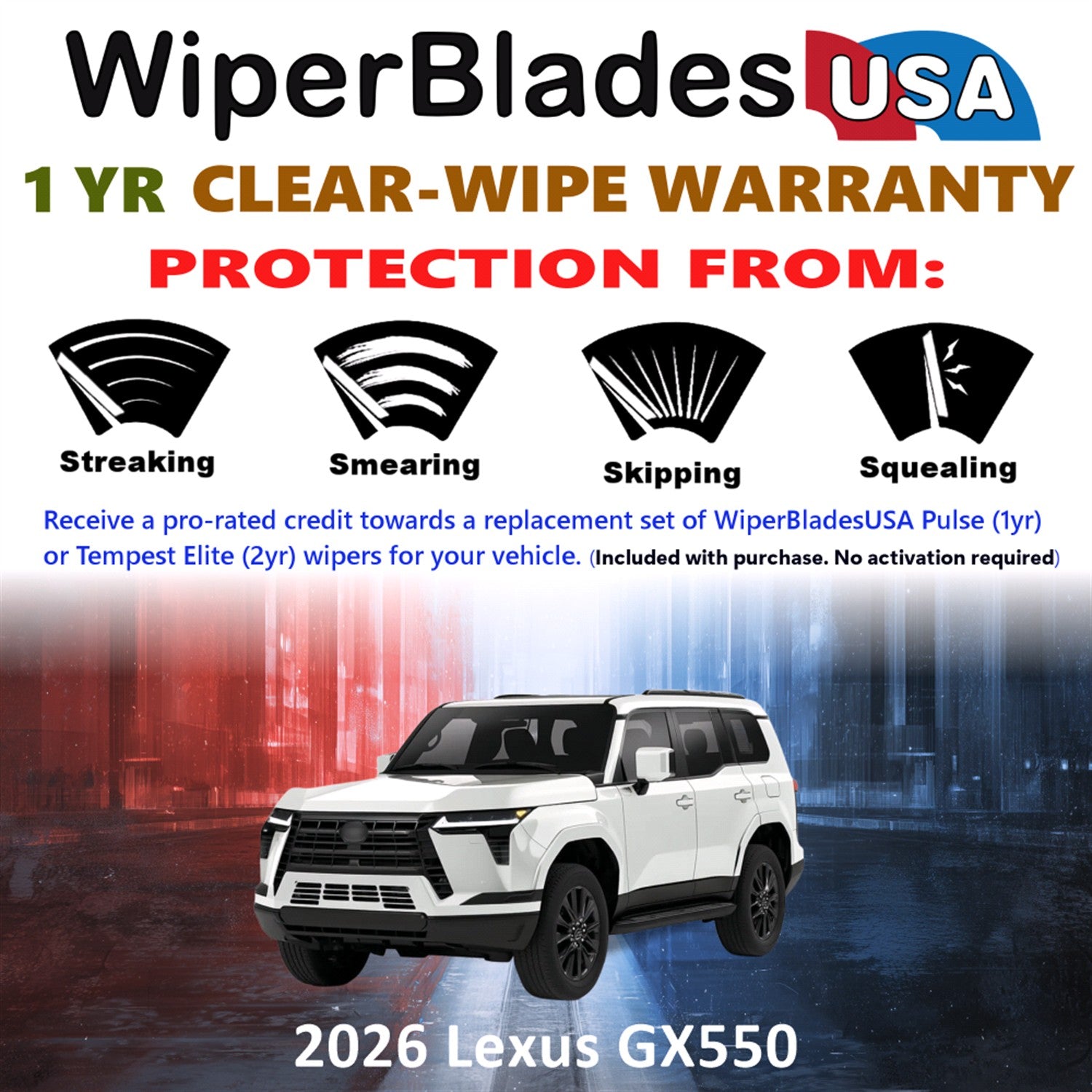 2026 Lexus GX550 Front Wiper blades Set Includes 1yr Wear Warranty & Free Delivery