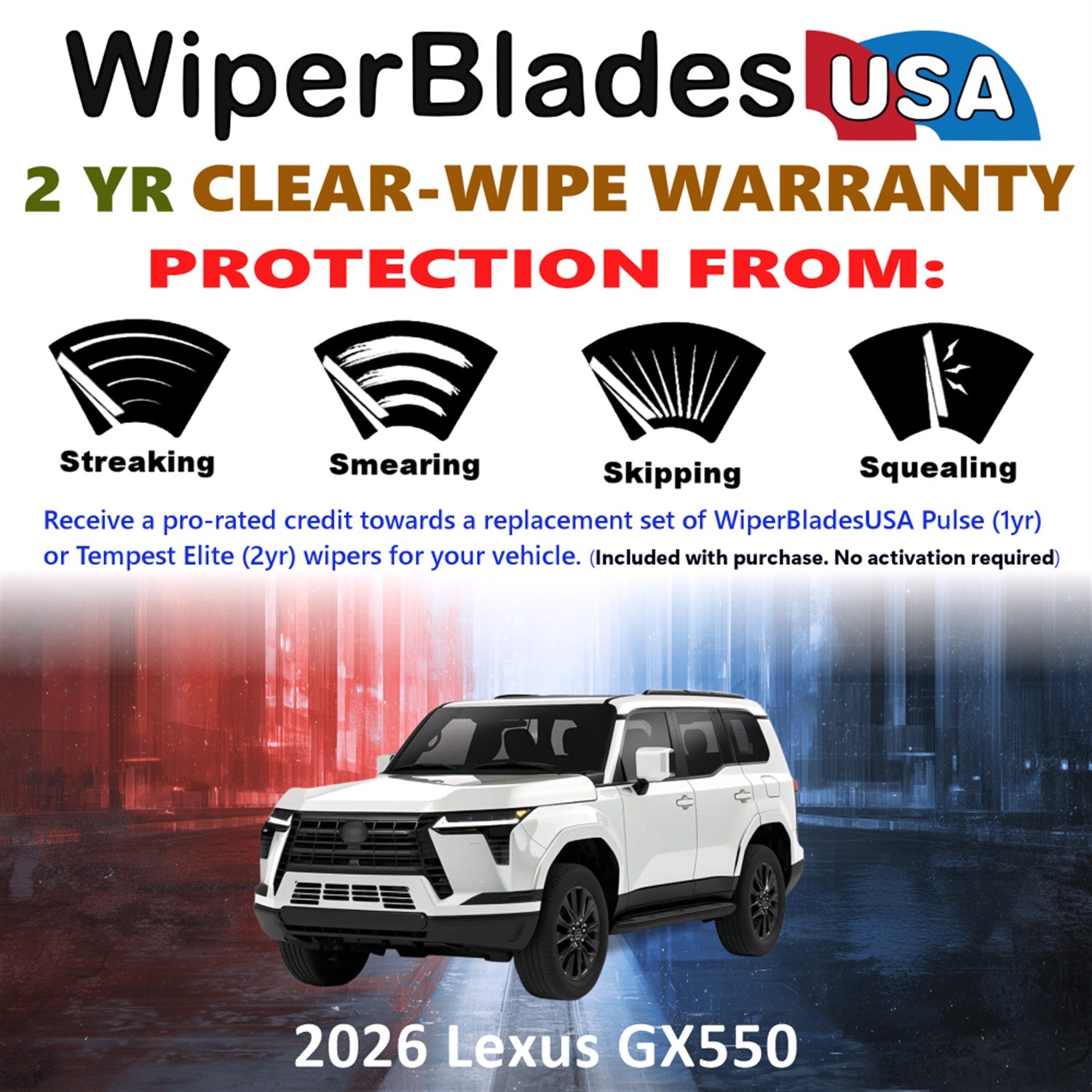 2026 Lexus GX550 Front w/Rear Wiper blades Set  Includes 2yr Wear Warranty & Free Delivery