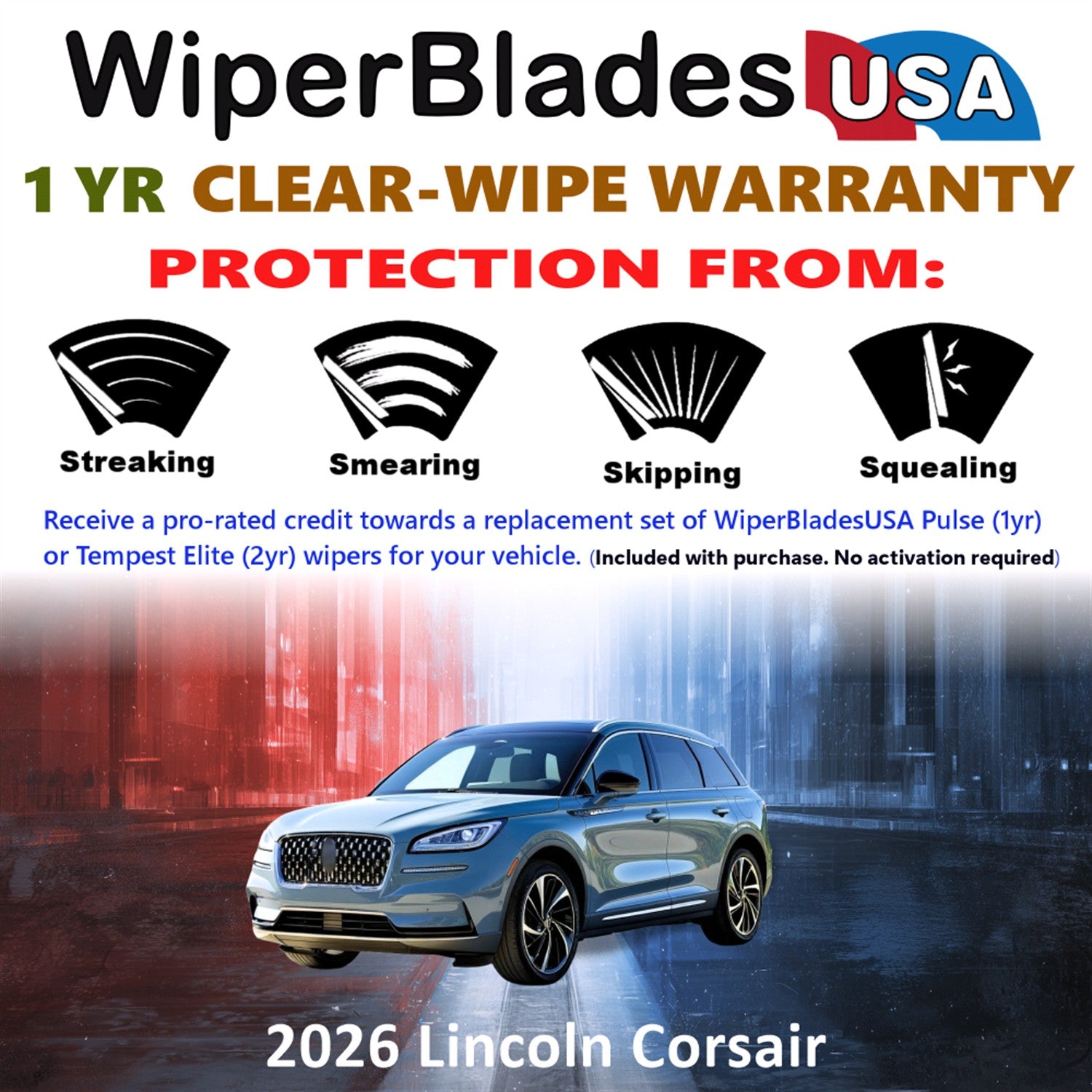2026 Lincoln Corsair Front Wiper blades Set Includes 1yr Wear Warranty & Free Delivery