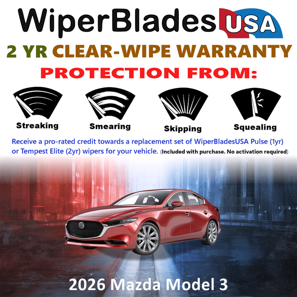 2026 Mazda Model 3 Front Wiper blades Set  Includes 2yr Wear Warranty & Free Delivery