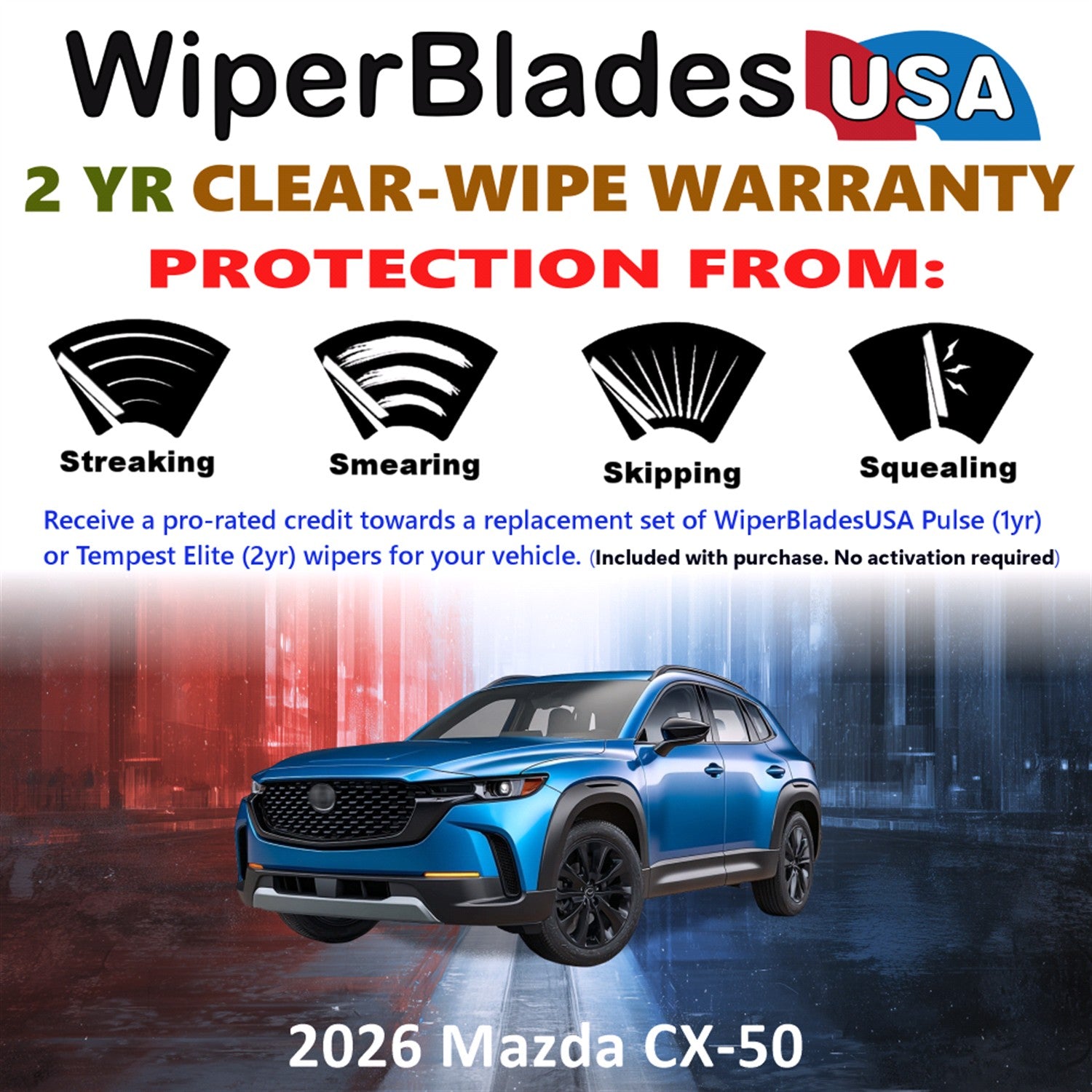 2026 Mazda CX-50 Front w/Rear Wiper blades Set  Includes 2yr Wear Warranty & Free Delivery