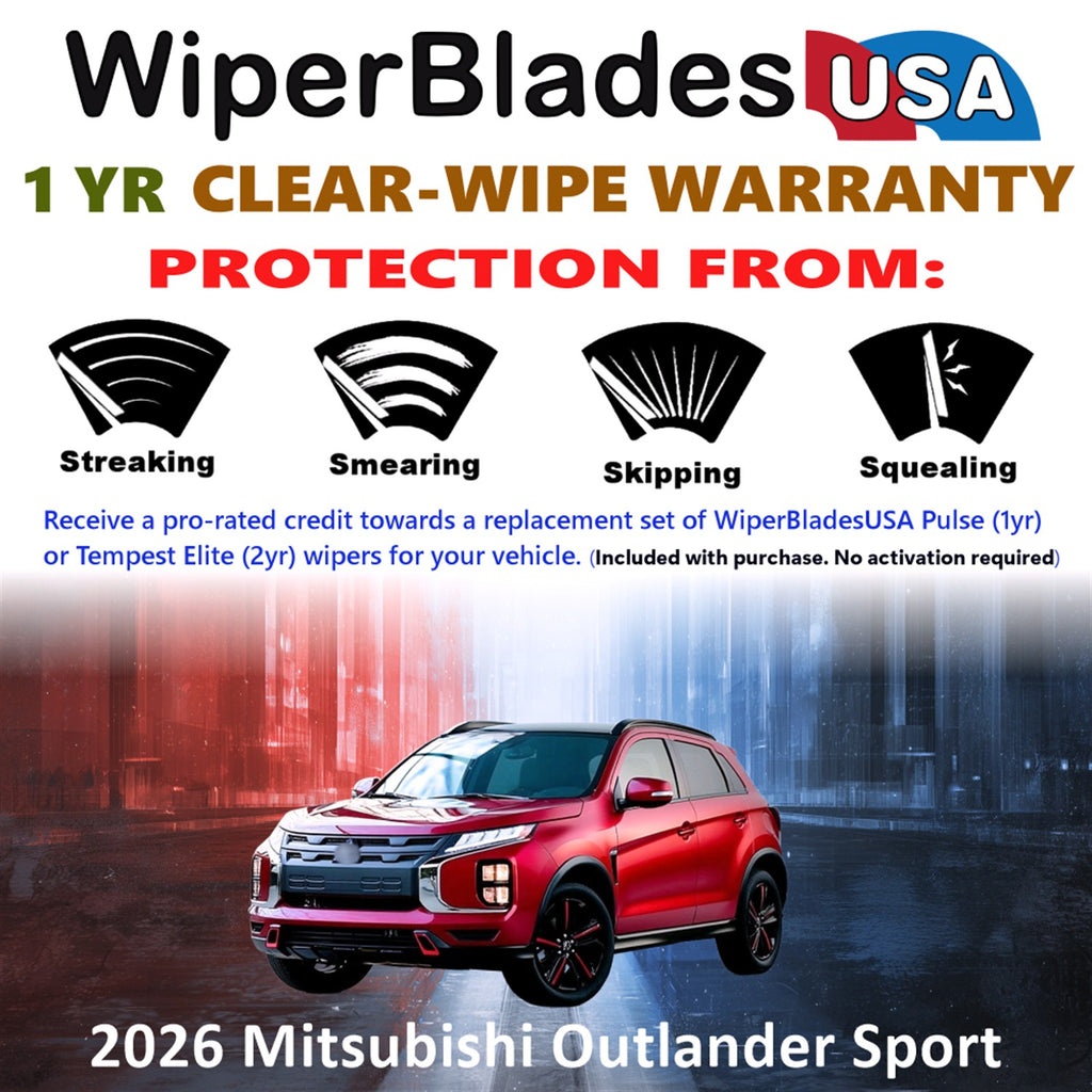 2026 Mitsubishi Outlander Sport Front w/Rear Wiper blades Set Includes 1yr Wear Warranty & Free Delivery