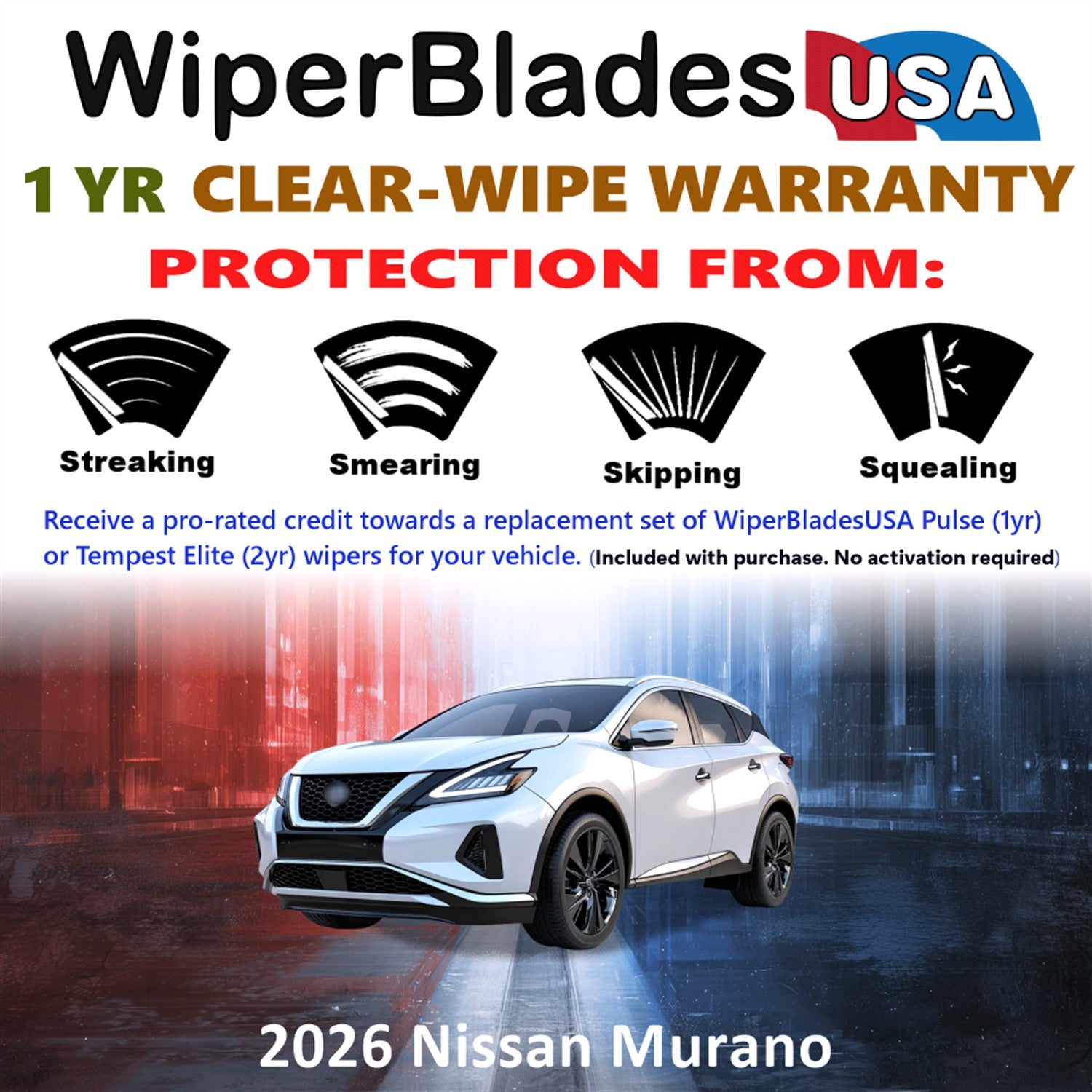 2026 Nissan Murano Front Wiper blades Set Includes 1yr Wear Warranty & Free Delivery