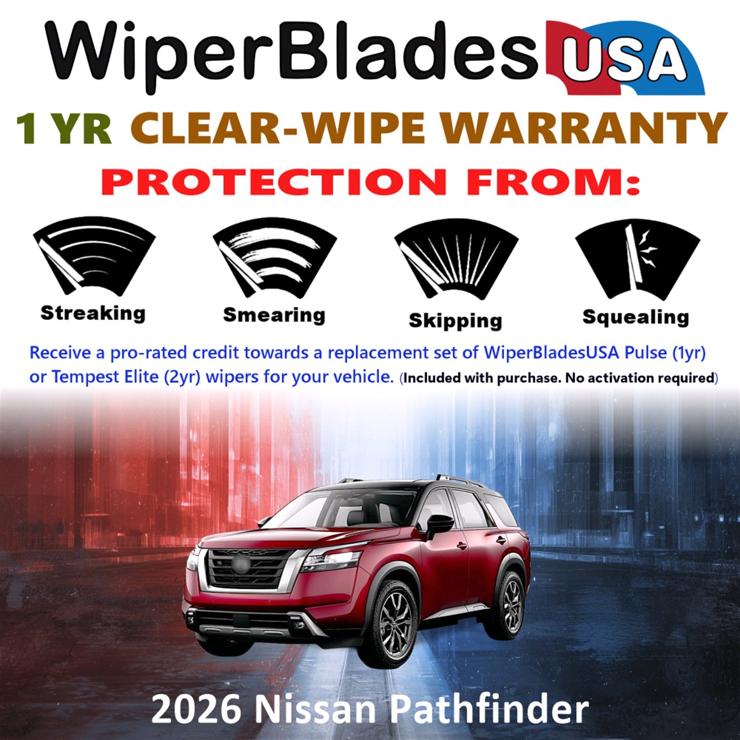 2026 Nissan Pathfinder Front w/Rear Wiper blades Set Includes 1yr Wear Warranty & Free Delivery