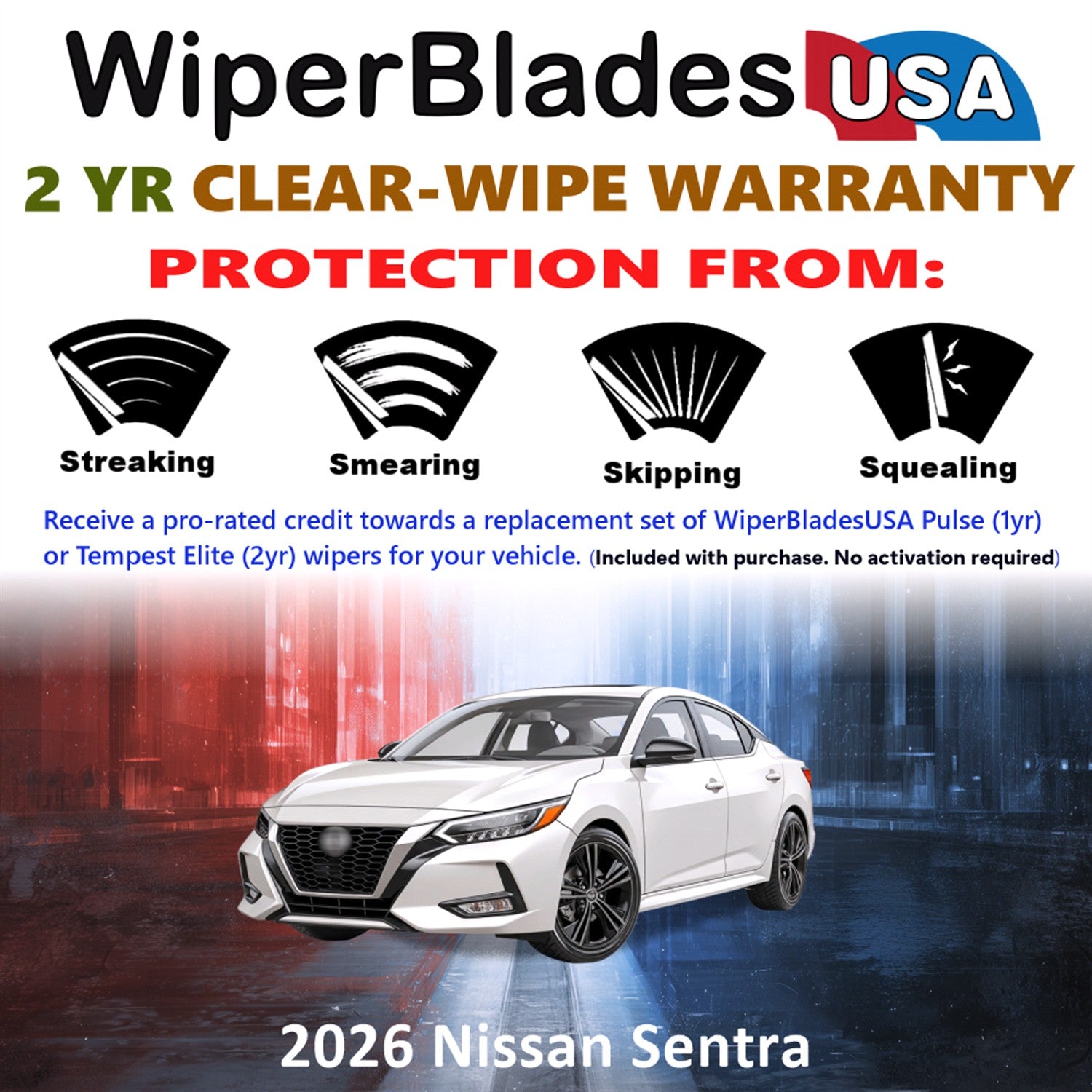 2026 Nissan Sentra Front Wiper blades Set  Includes 2yr Wear Warranty & Free Delivery