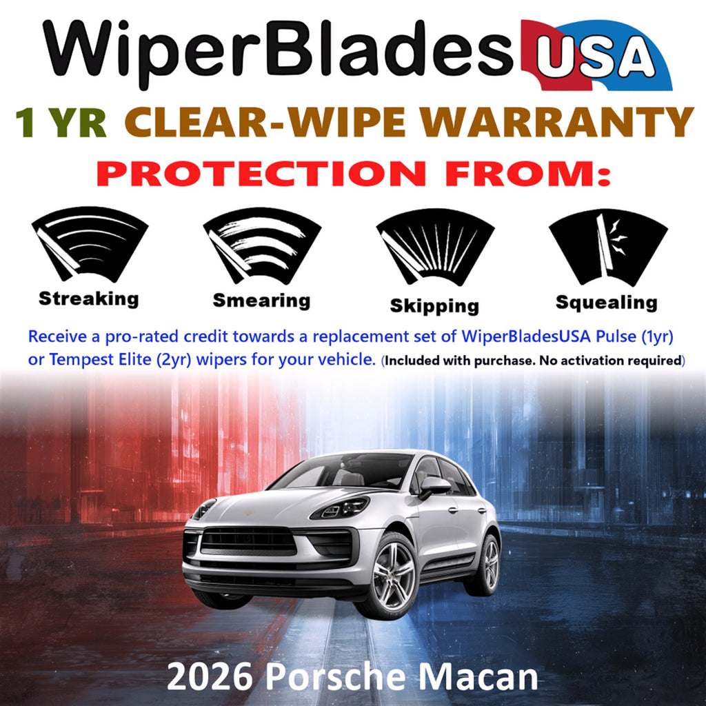 2026 Porsche Macan Front w/Rear Wiper blades Set Includes 1yr Wear Warranty & Free Delivery