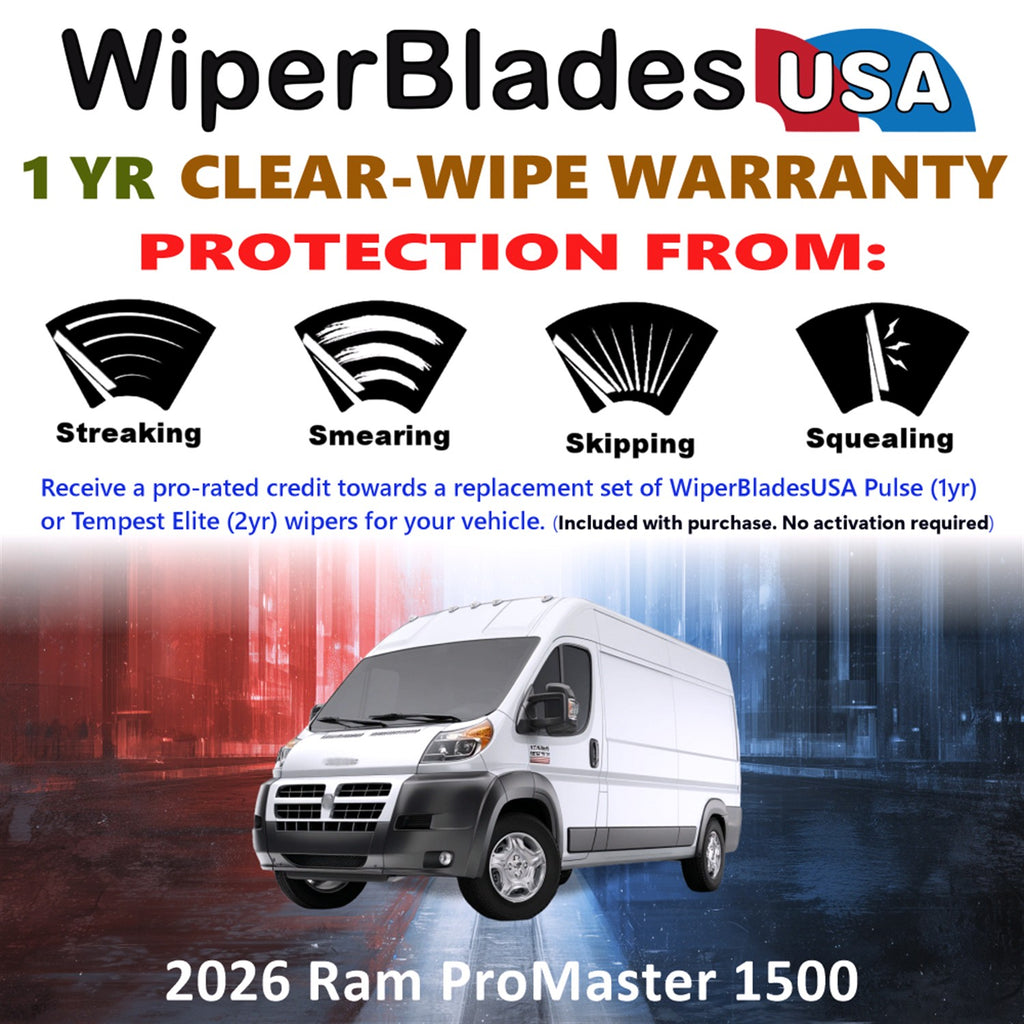 2026 Ram ProMaster 1500 Front Wiper blades Set Includes 1yr Wear Warranty & Free Delivery