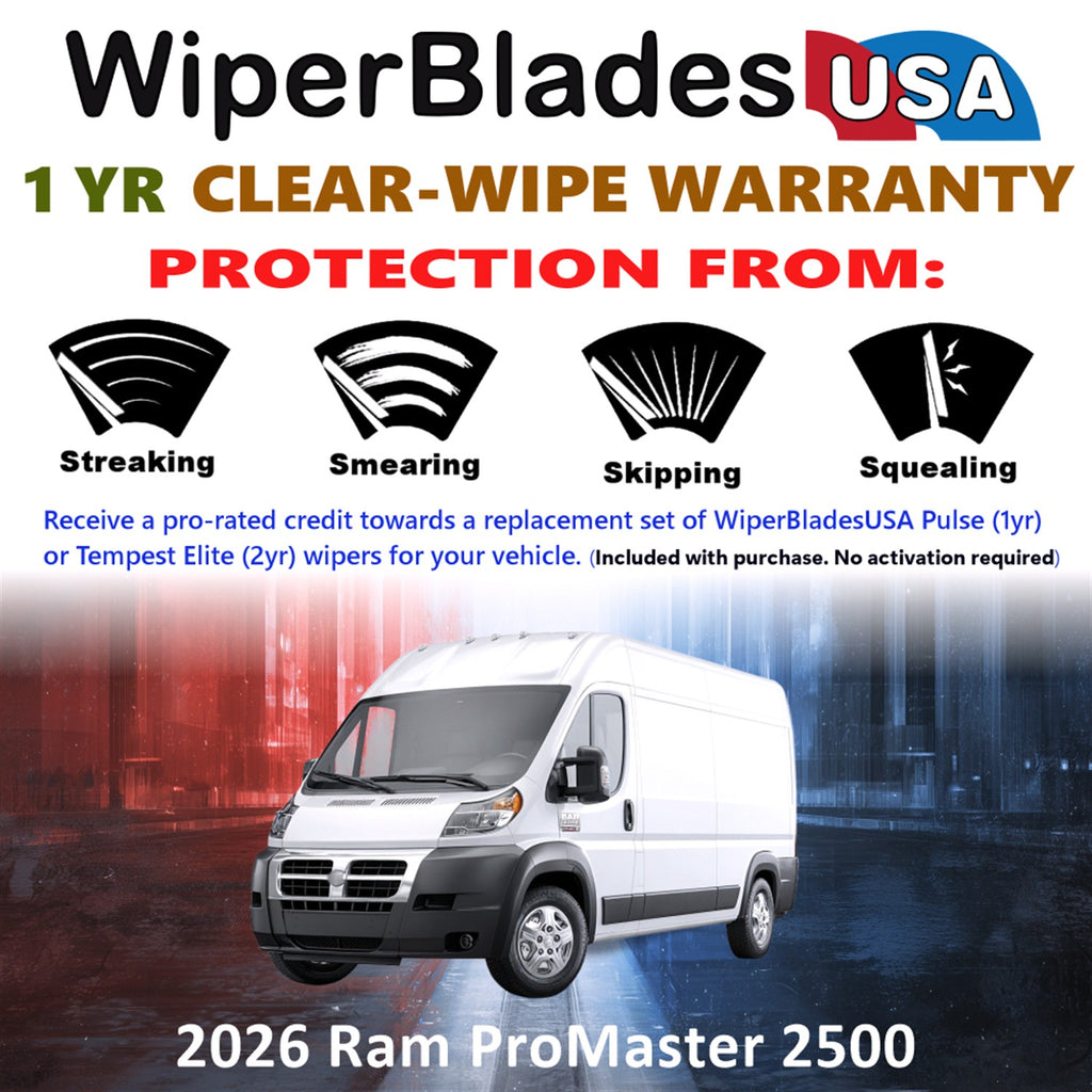 2026 Ram ProMaster 2500 Front Wiper blades Set Includes 1yr Wear Warranty & Free Delivery