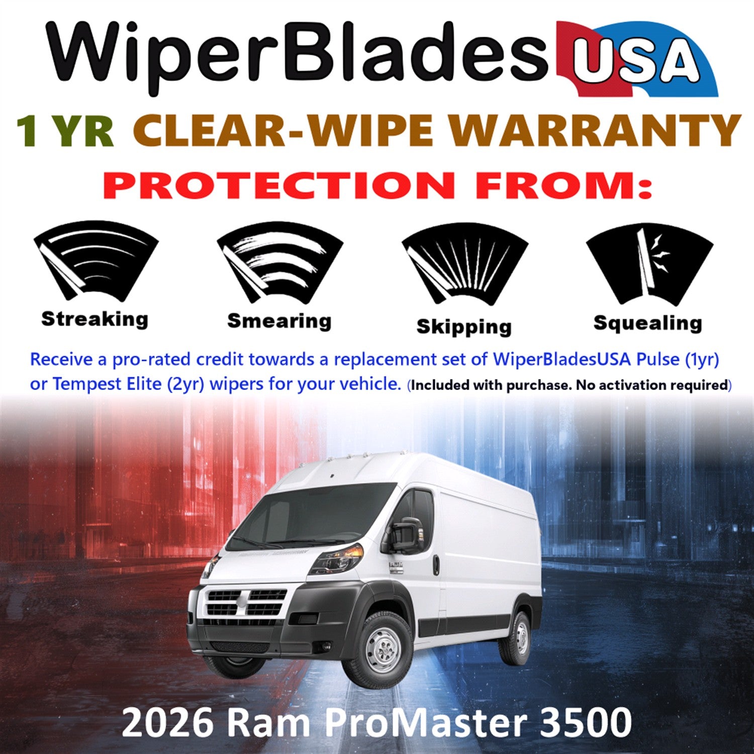 2026 Ram ProMaster 3500 Front Wiper blades Set Includes 1yr Wear Warranty & Free Delivery