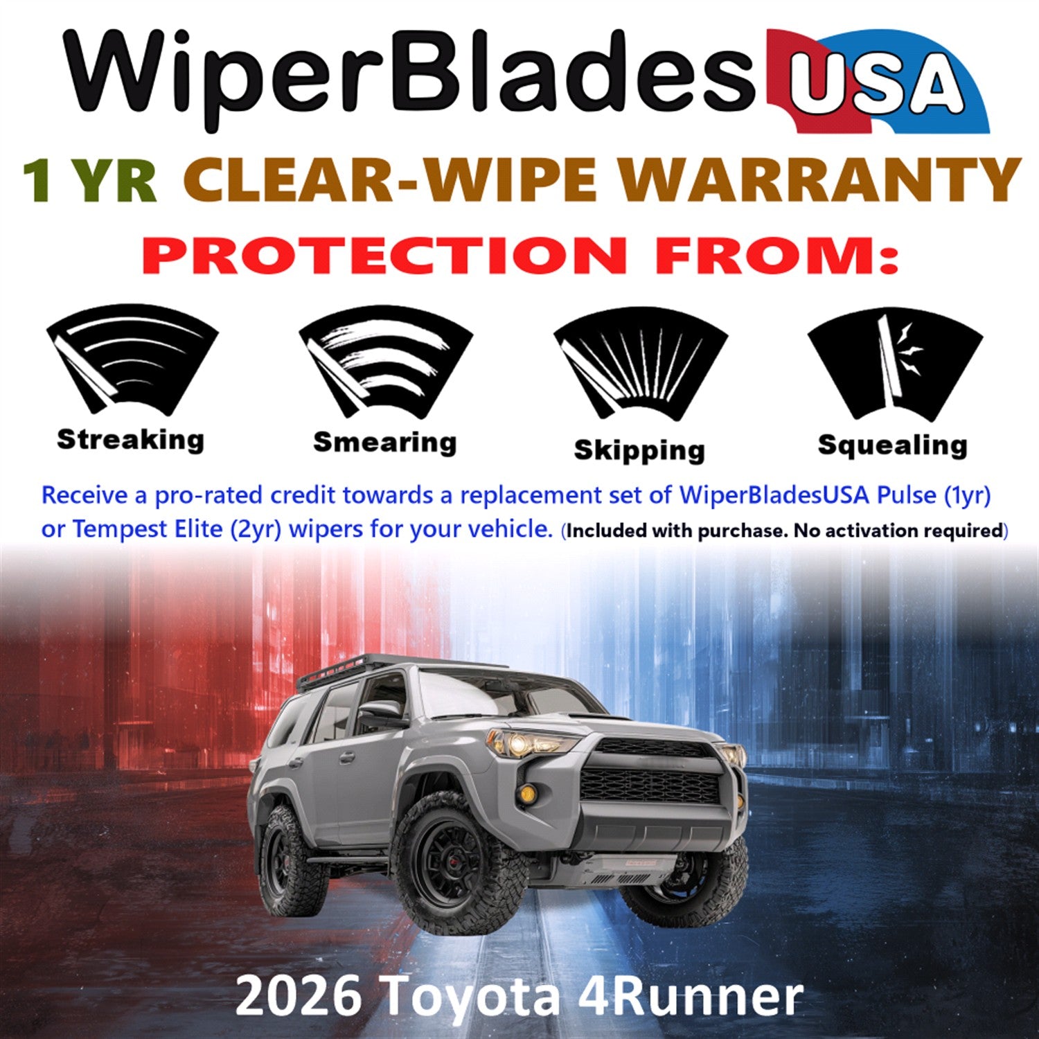 2026 Toyota 4Runner Front Wiper blades Set Includes 1yr Wear Warranty & Free Delivery