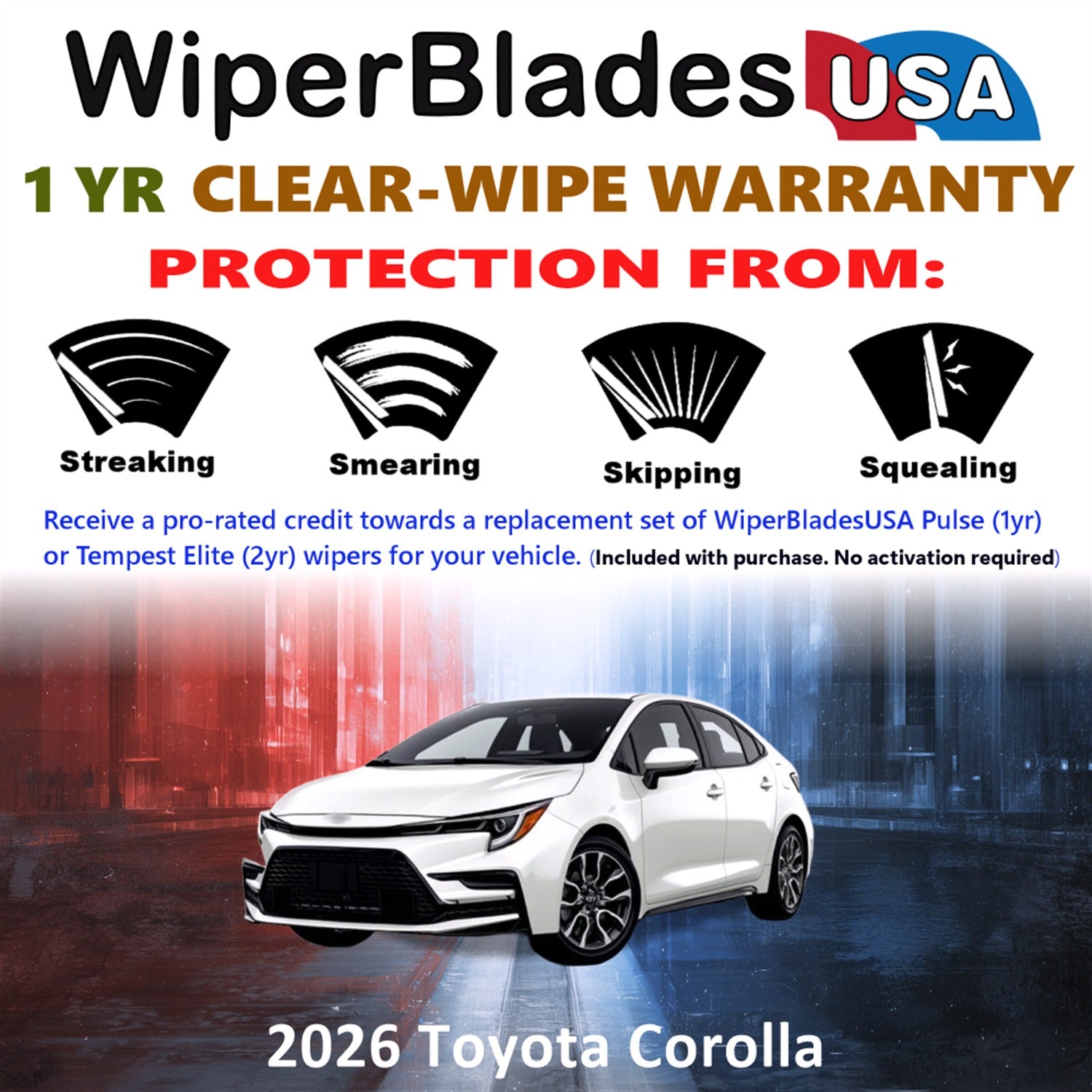 2026 Toyota Corolla Front Wiper blades Set Includes 1yr Wear Warranty & Free Delivery