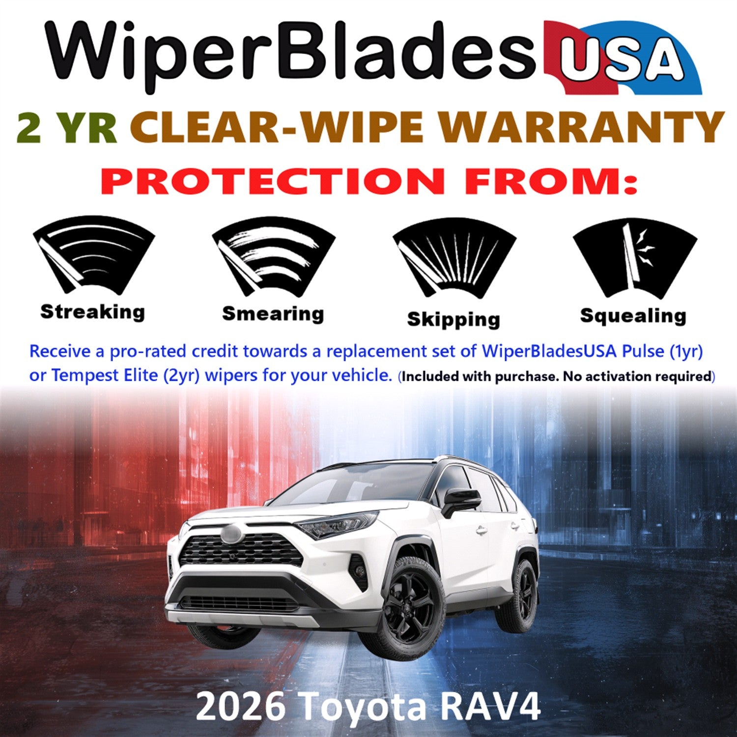2026 Toyota RAV4 Front w/Rear Wiper blades Set  Includes 2yr Wear Warranty & Free Delivery