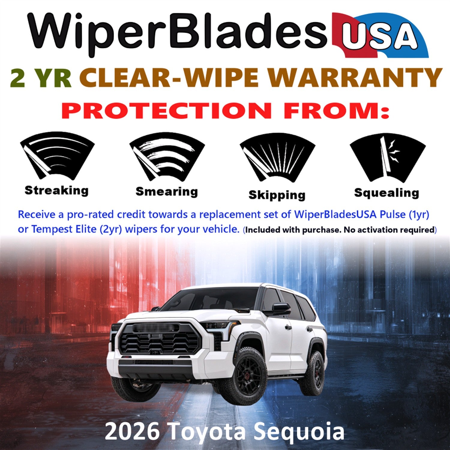 2026 Toyota Sequoia Front Wiper blades Set  Includes 2yr Wear Warranty & Free Delivery