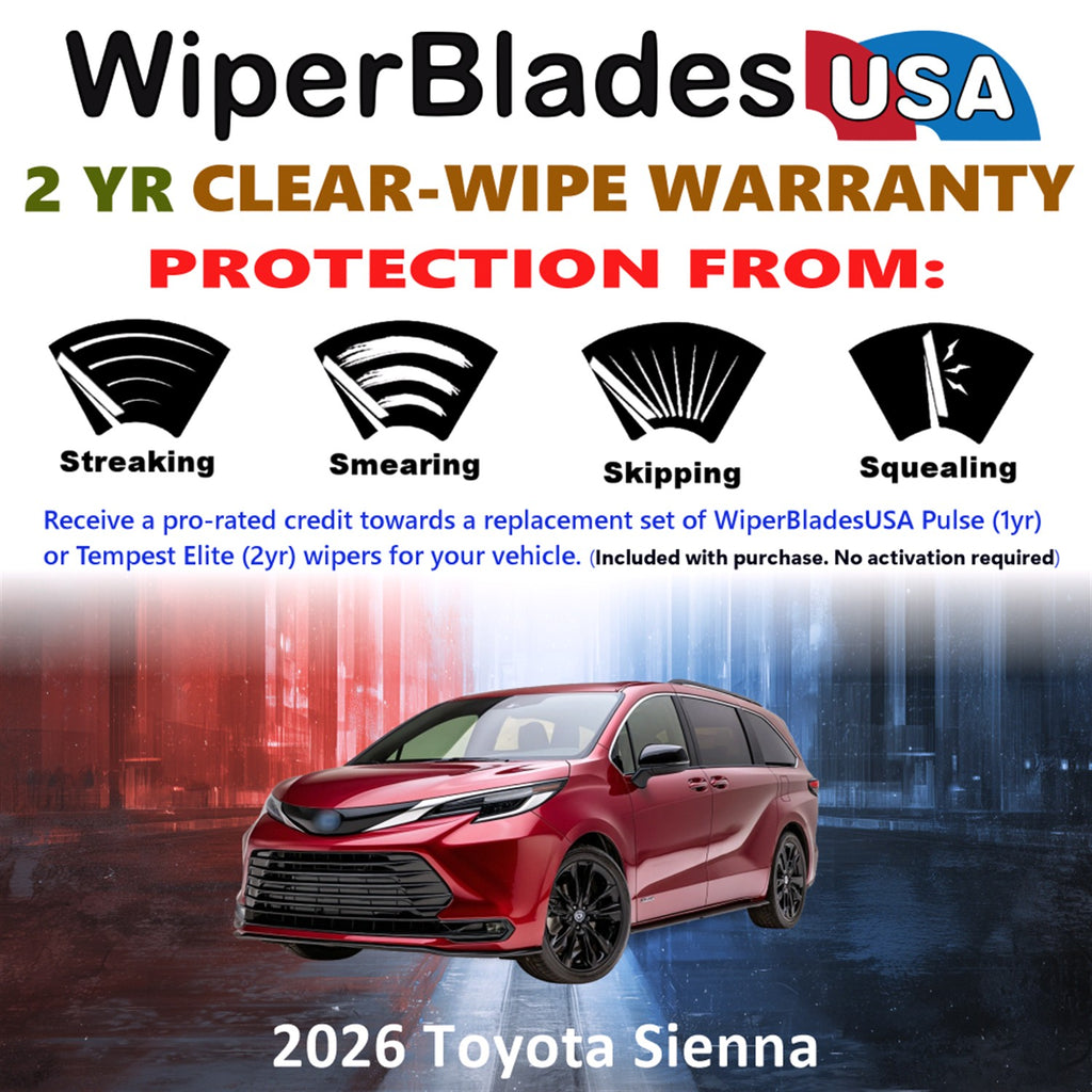 2026 Toyota Sienna Front Wiper blades Set  Includes 2yr Wear Warranty & Free Delivery