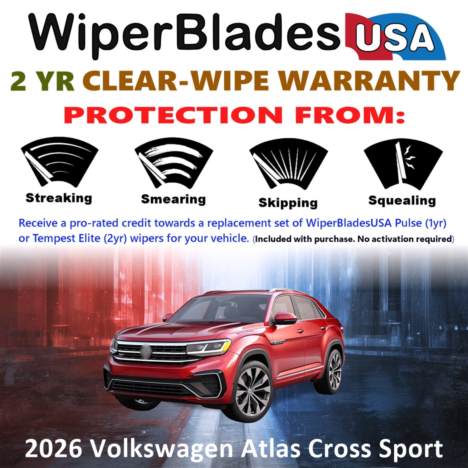 2026 Volkswagen Atlas Cross Sport Front Wiper blades Set  Includes 2yr Wear Warranty & Free Delivery