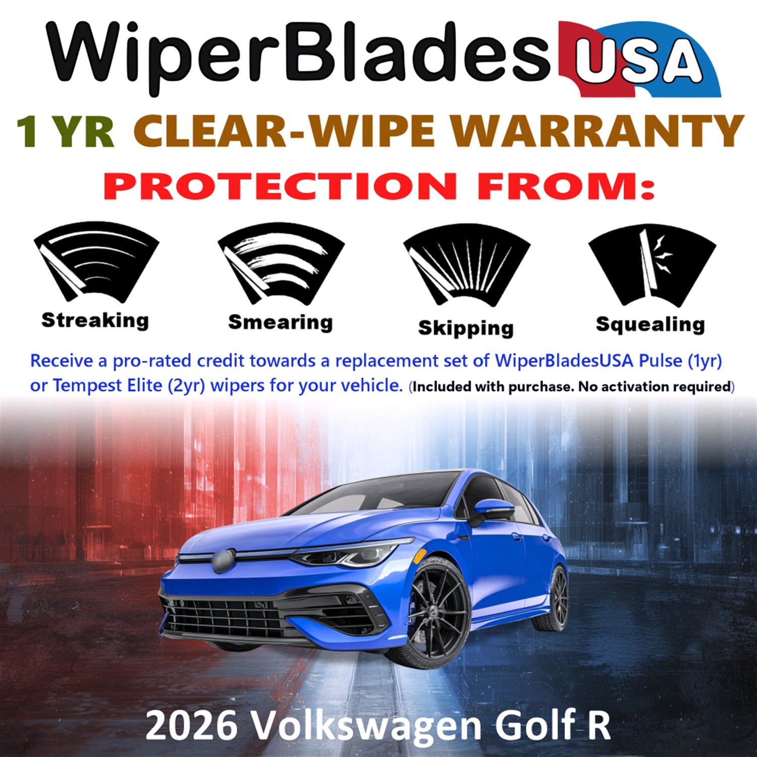 2026 Volkswagen Golf R Front Wiper blades Set Includes 1yr Wear Warranty & Free Delivery