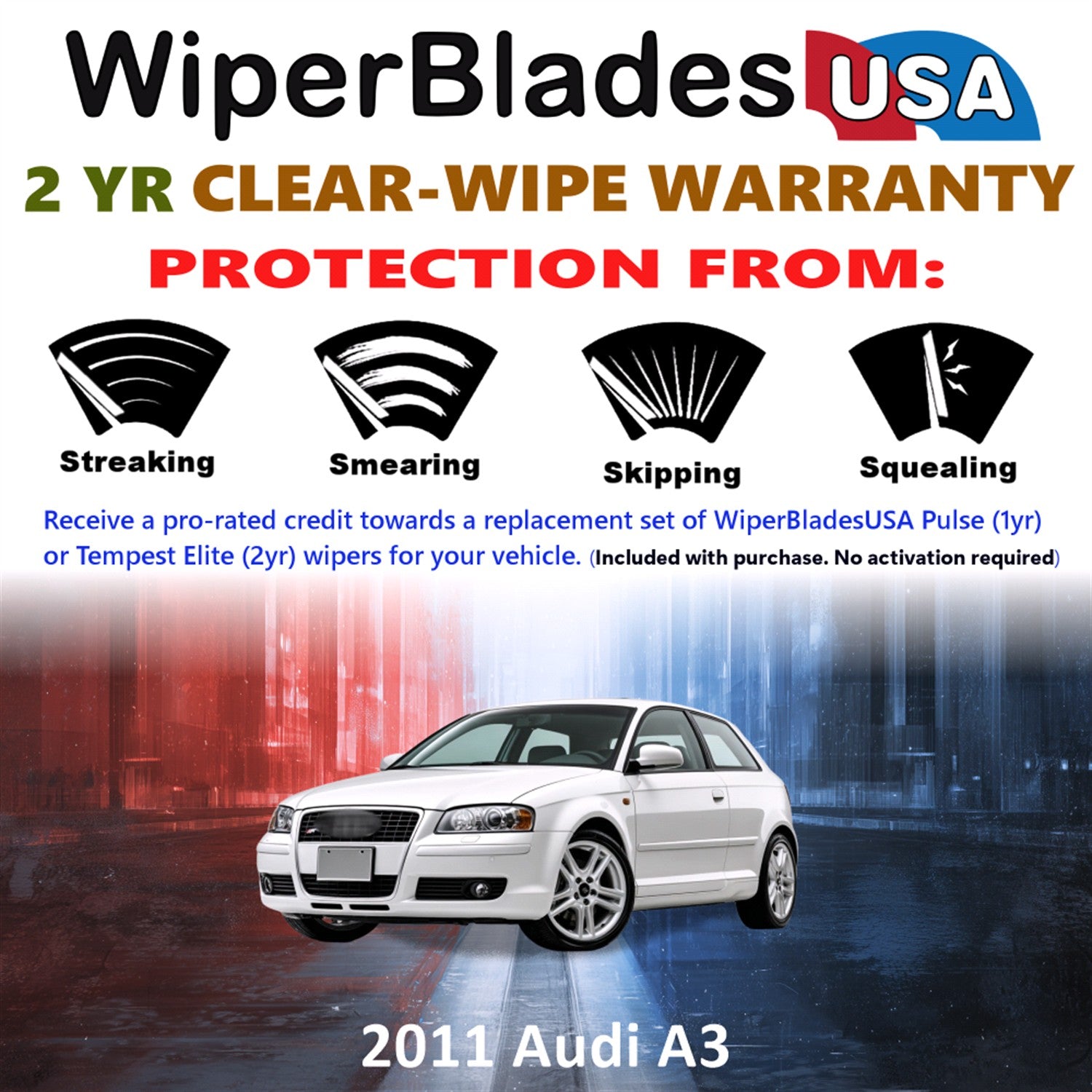 2011 Audi A3 Front w/Rear Wiper blades Set  Includes 2yr Wear Warranty & Free Delivery