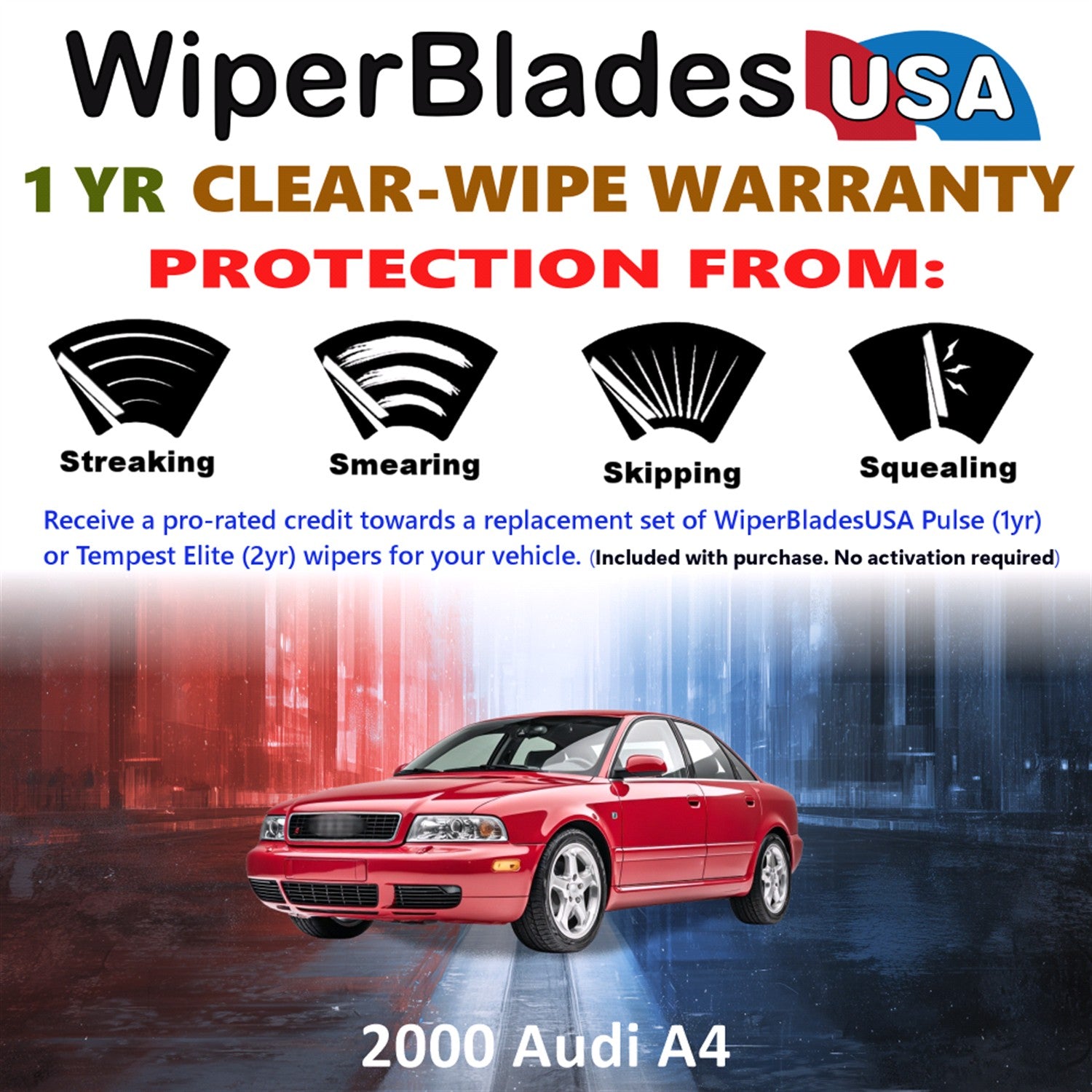 2000 Audi A4 Front w/Rear Wiper blades Set Includes 1yr Wear Warranty & Free Delivery