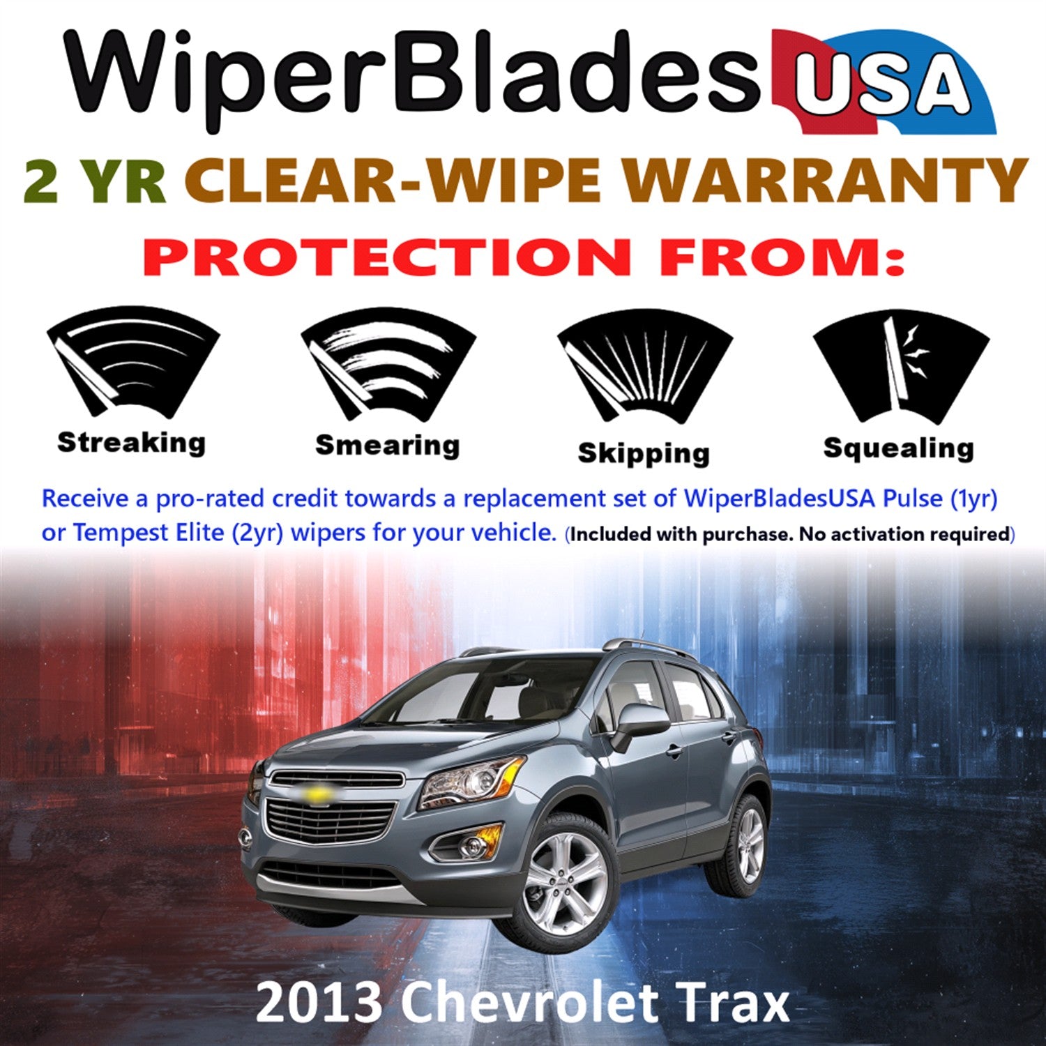 2013 Chevrolet Trax Front w/Rear Wiper blades Set  Includes 2yr Wear Warranty & Free Delivery