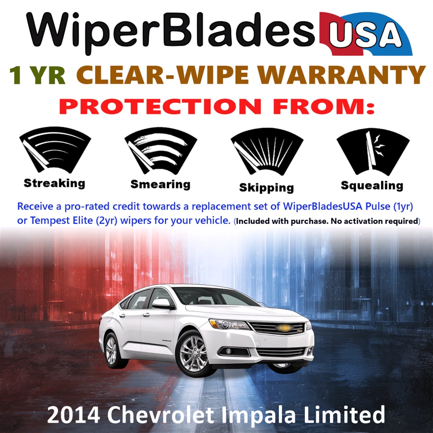 2014 Chevrolet Impala Limited Front Wiper blades Set Includes 1yr Wear Warranty & Free Delivery