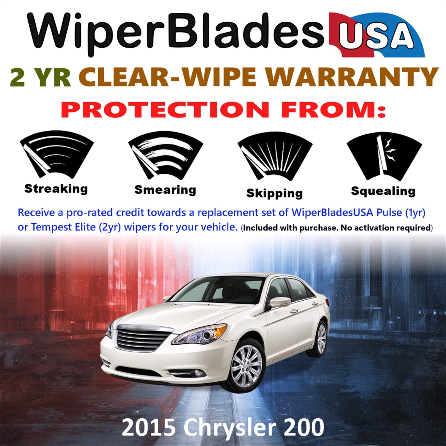 2015 Chrysler 200 Front Wiper blades Set  Includes 2yr Wear Warranty & Free Delivery