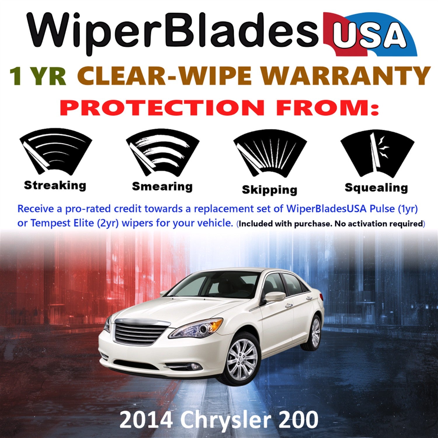2014 Chrysler 200 Front Wiper blades Set Includes 1yr Wear Warranty & Free Delivery