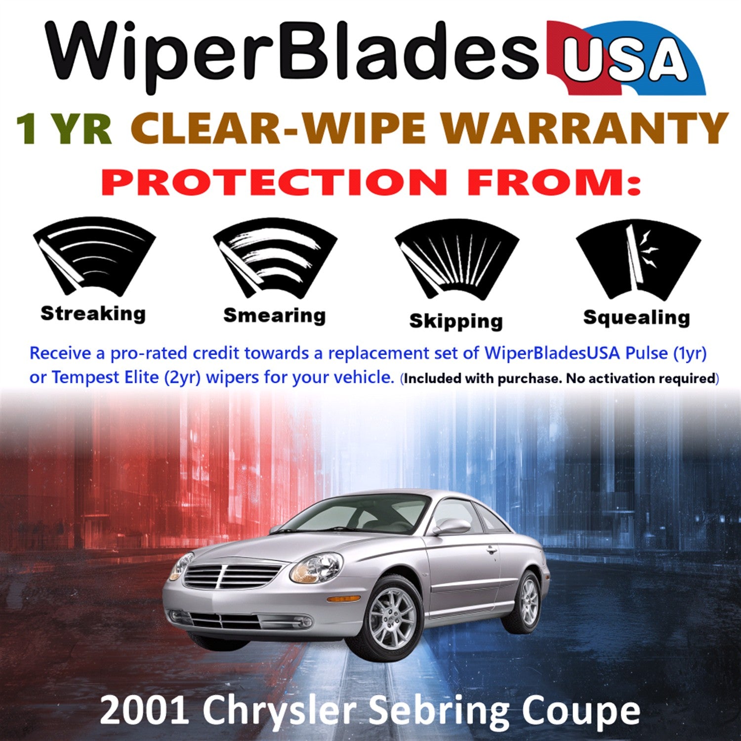 2001 Chrysler Sebring Front Wiper blades Set Includes 1yr Wear Warranty & Free Delivery