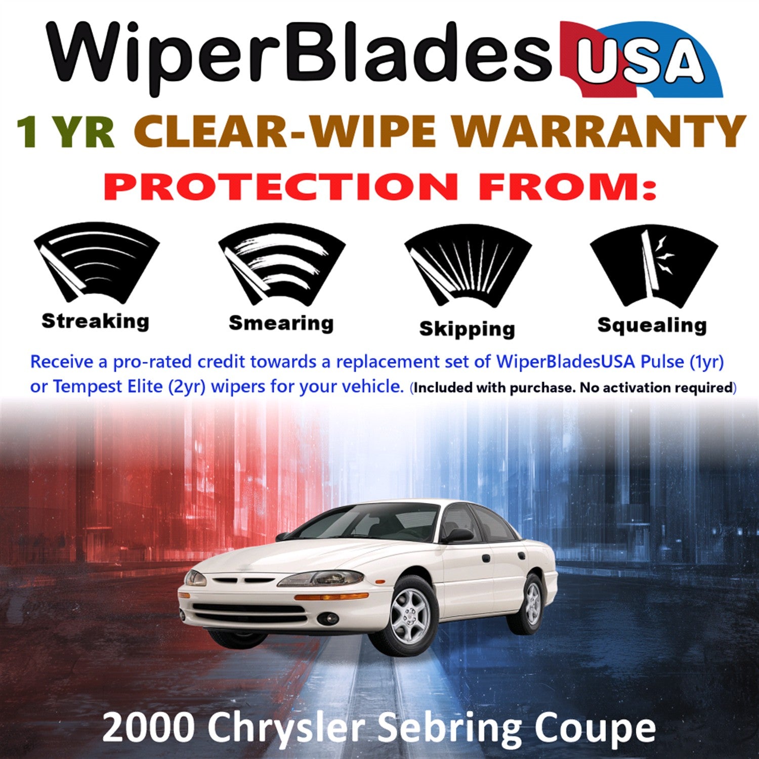 2000 Chrysler Sebring Front Wiper blades Set Includes 1yr Wear Warranty & Free Delivery