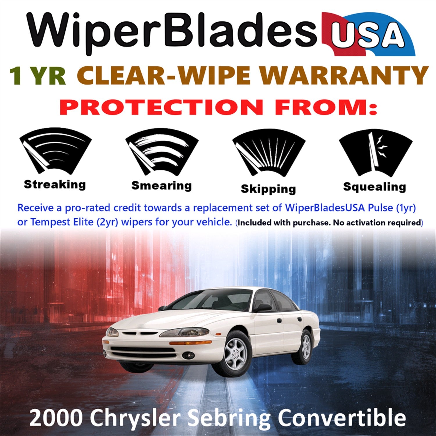 2000 Chrysler Sebring Front Wiper blades Set Includes 1yr Wear Warranty & Free Delivery