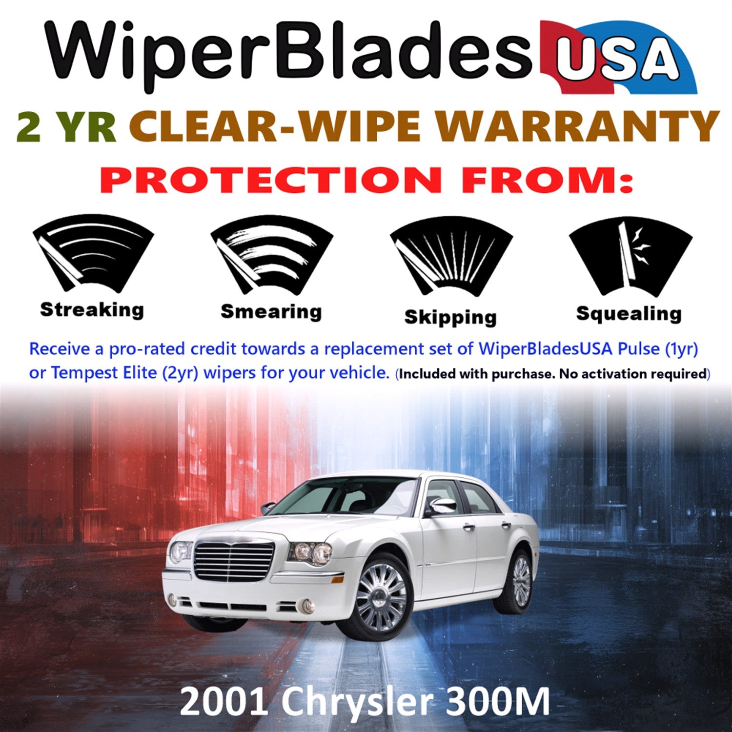 2001 Chrysler 300M Front Wiper blades Set  Includes 2yr Wear Warranty & Free Delivery