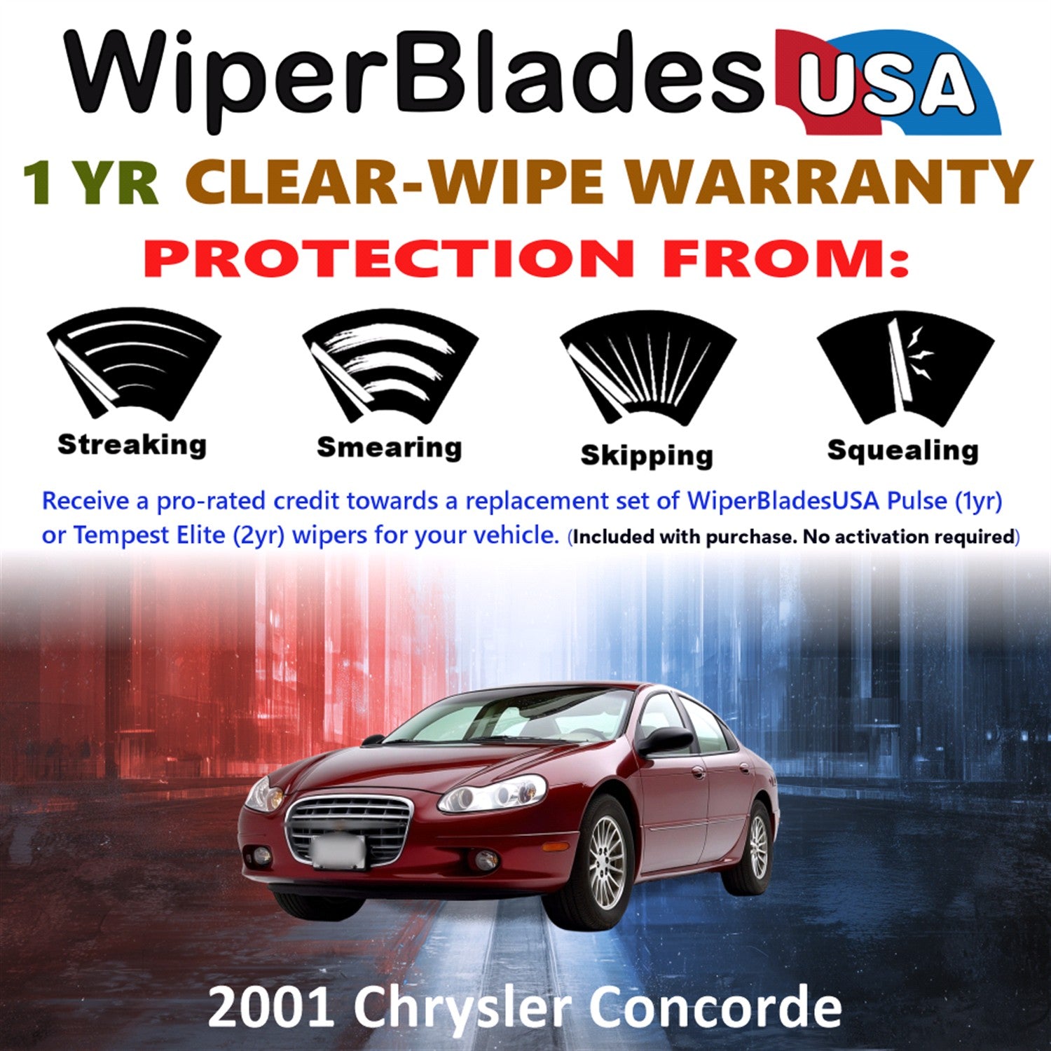 2001 Chrysler Concorde Front Wiper blades Set Includes 1yr Wear Warranty & Free Delivery