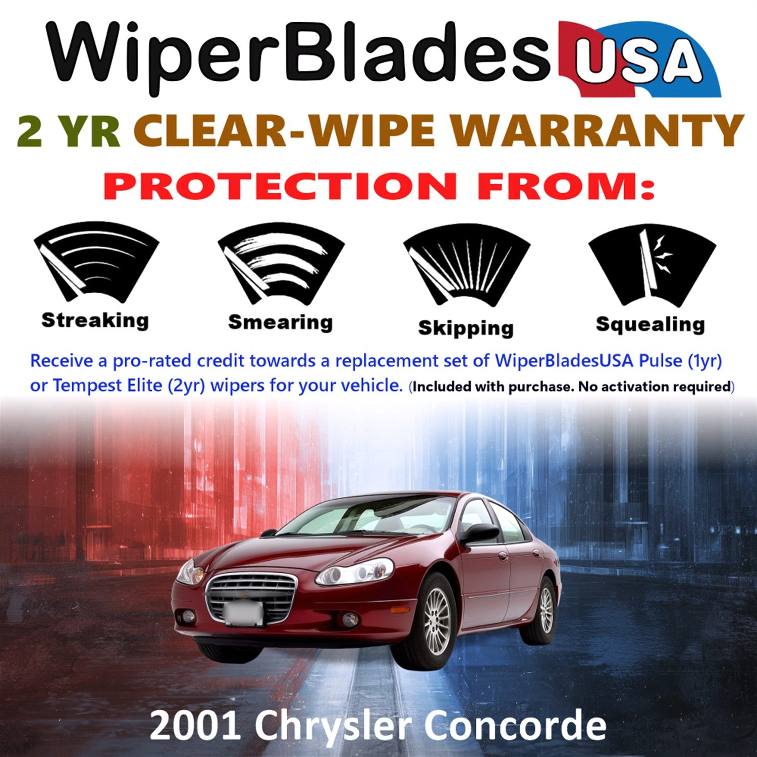 2001 Chrysler Concorde Front Wiper blades Set  Includes 2yr Wear Warranty & Free Delivery