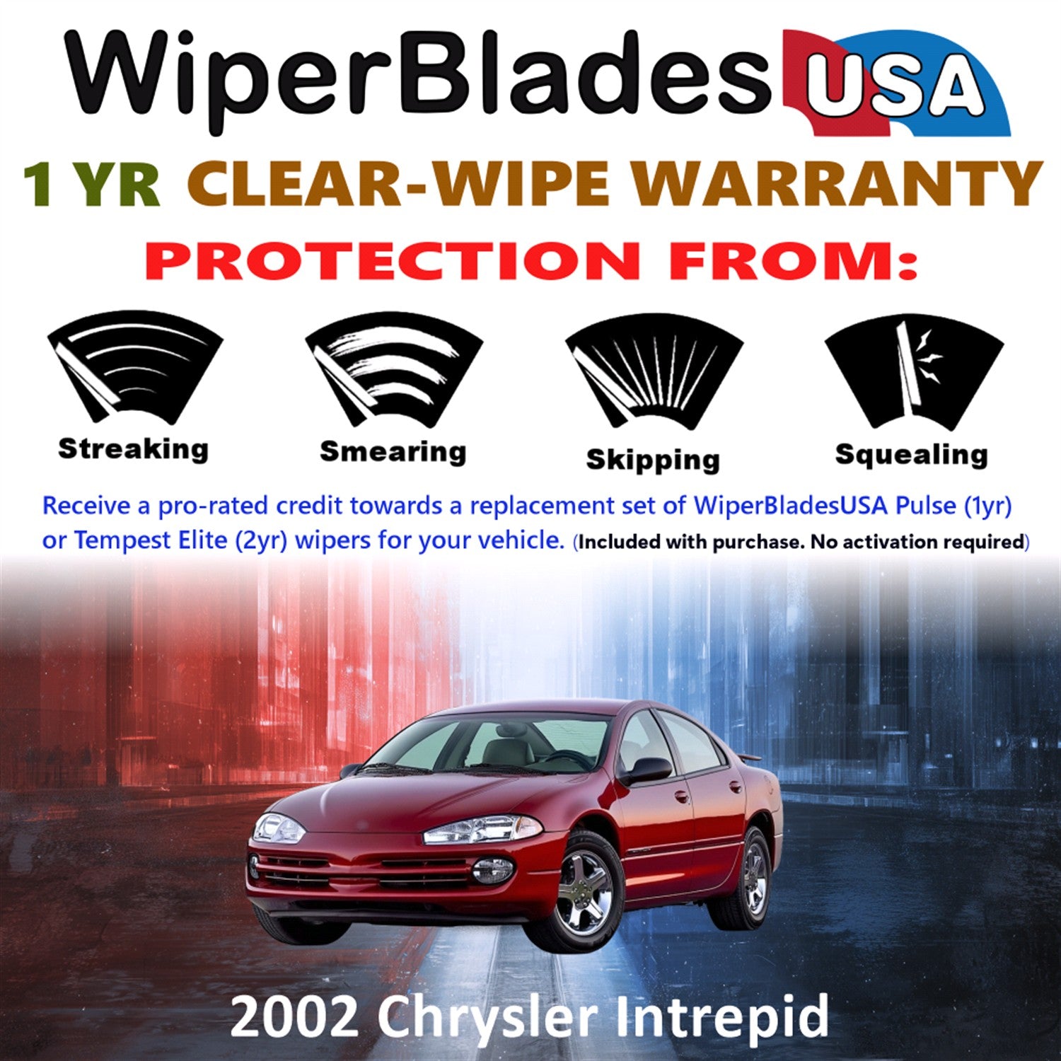 2002 Chrysler Intrepid Front Wiper blades Set Includes 1yr Wear Warranty & Free Delivery