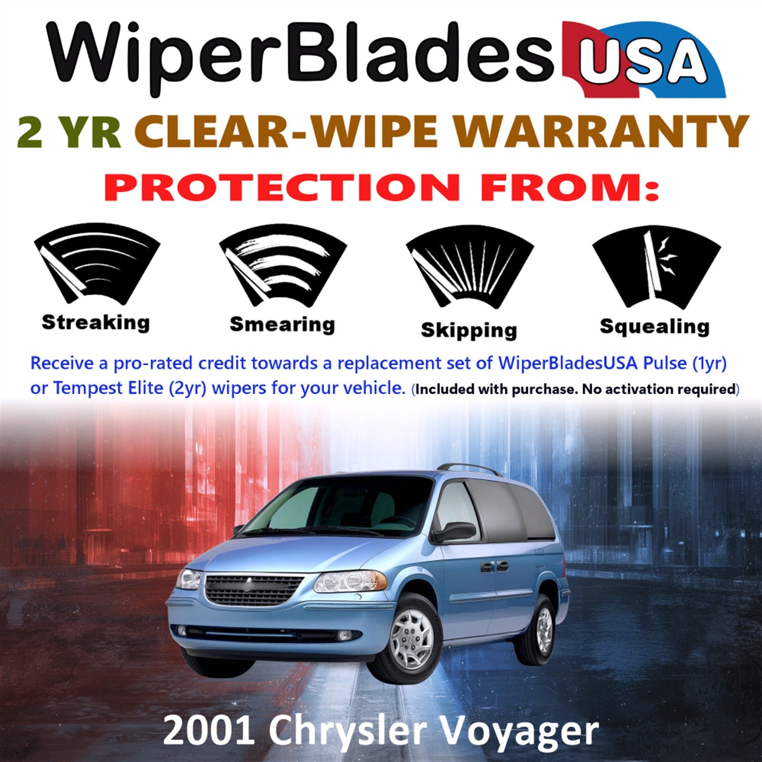 2001 Chrysler Voyager Front w/Rear Wiper blades Set  Includes 2yr Wear Warranty & Free Delivery
