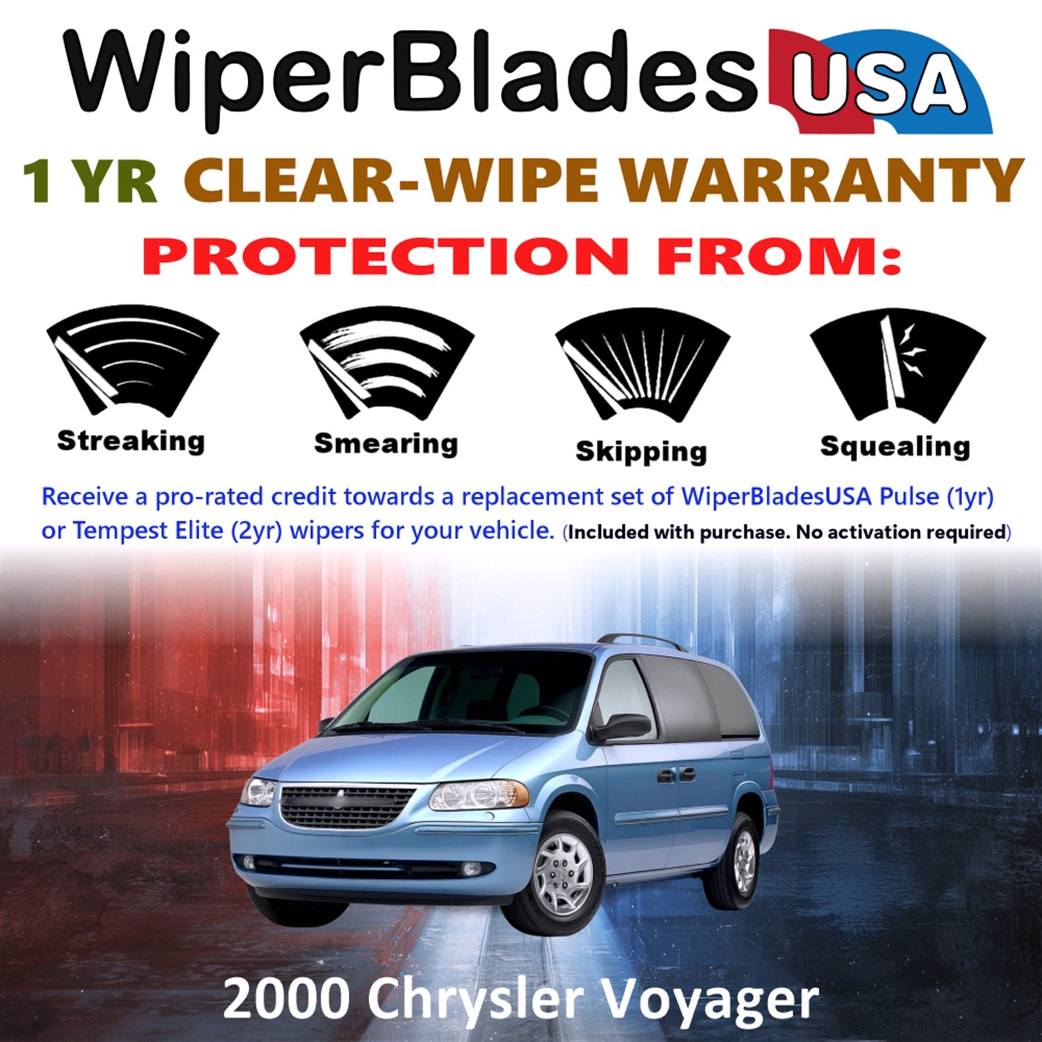 2000 Chrysler Voyager Front Wiper blades Set Includes 1yr Wear Warranty & Free Delivery