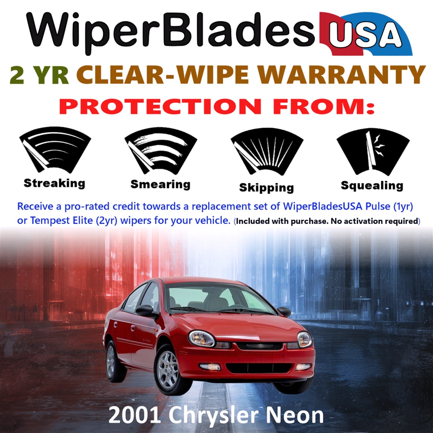 2001 Chrysler Neon Front Wiper blades Set  Includes 2yr Wear Warranty & Free Delivery