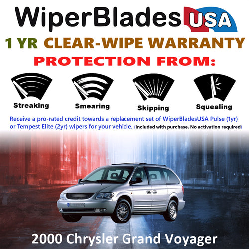 2000 Chrysler Grand Voyager Front w/Rear Wiper blades Set Includes 1yr Wear Warranty & Free Delivery